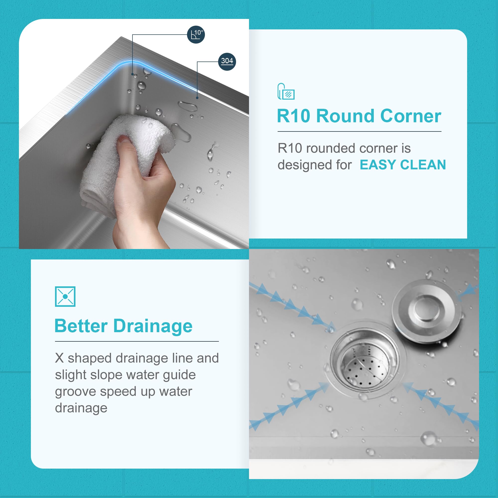 Bathenum 20'' X 16'' Drop In Kitchen Sink 304 Stainless Steel Single Bowl Topmount Kitchen Sink With Drain Kit And Bottom Grid,