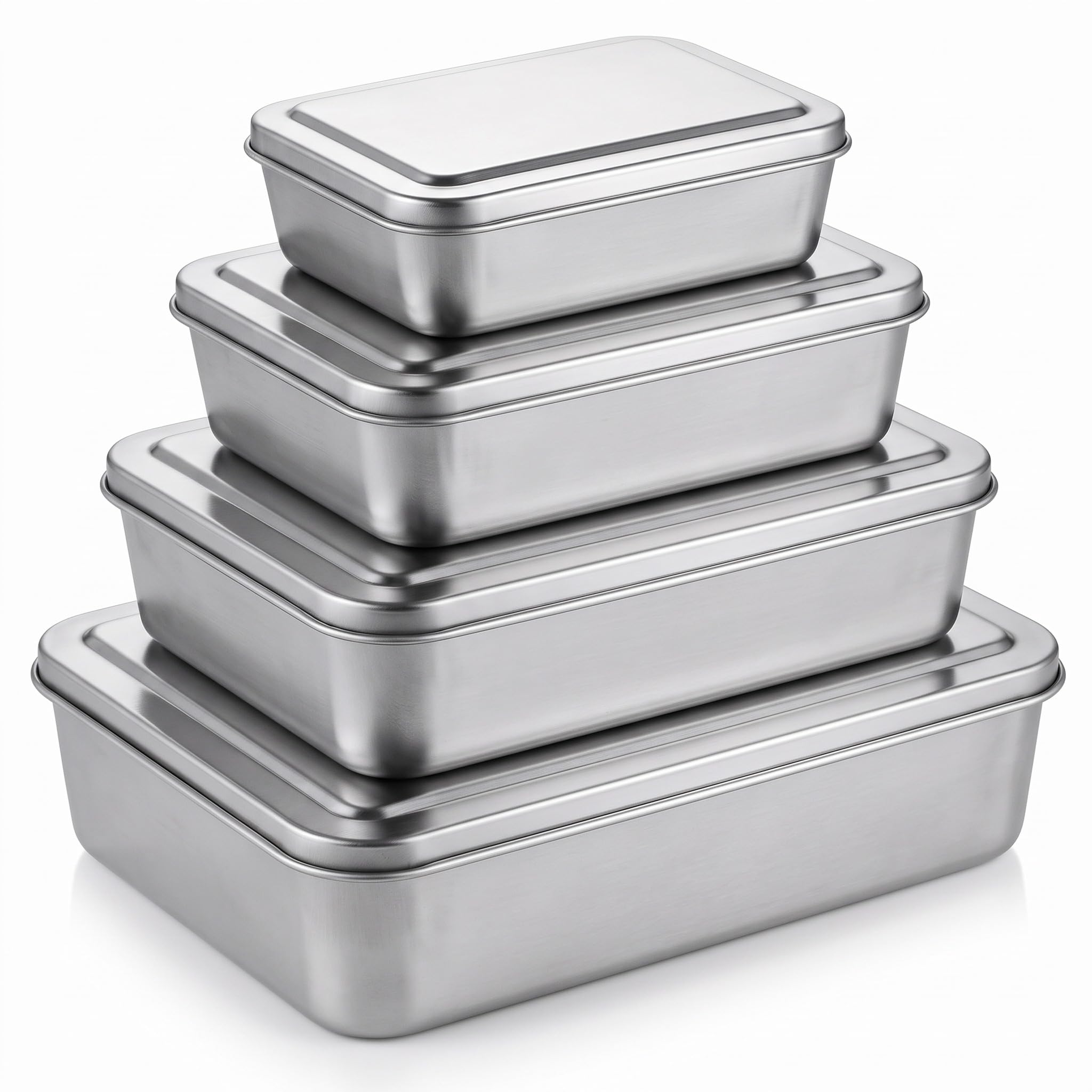Tioncy 4 Sets Baking Stainless Steel Pan with Lid, 17/13/11/9 Inch