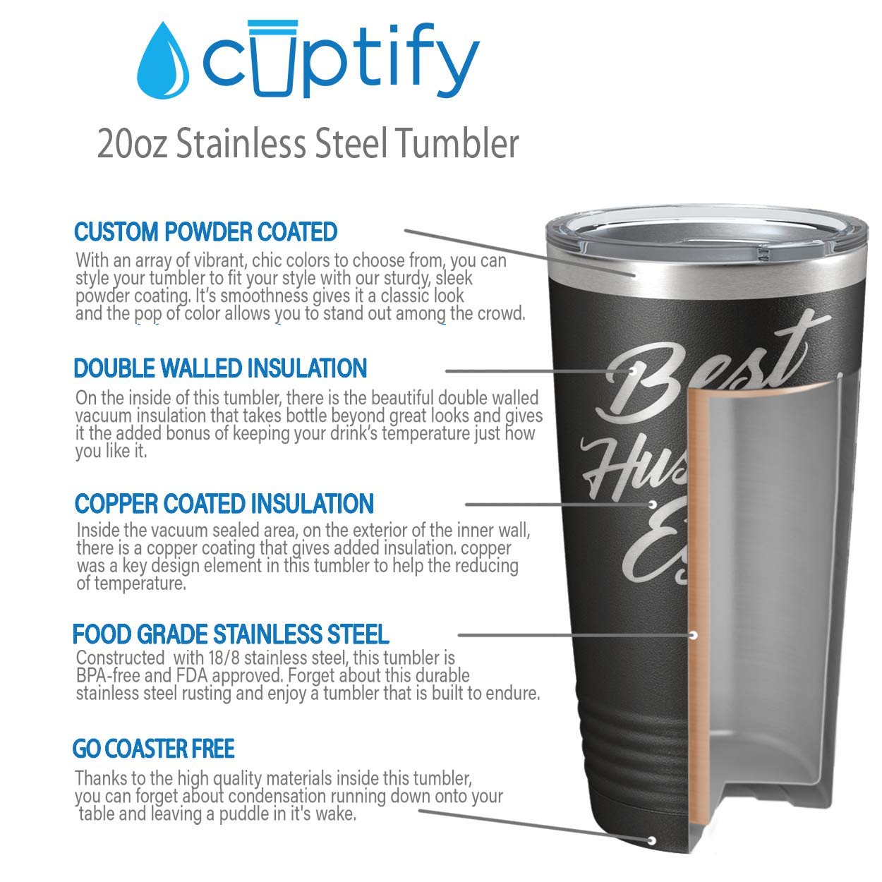 Best Husband Ever Gift On Black 20 Oz Stainless Steel Funny Engraved Insulated Travel Mug With Lid Cup