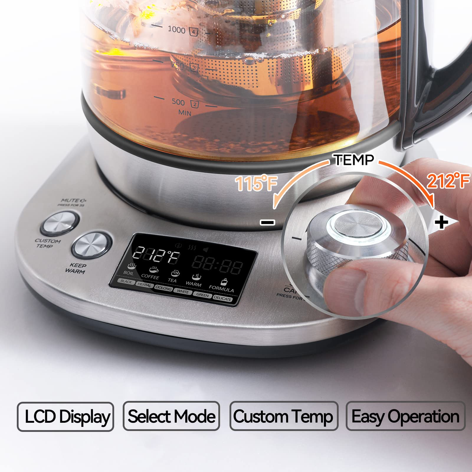 Mecity Tea Kettle Electric Tea Pot With Removable Infuser, 9 Preset Brewing Programs Tea Maker With Temprature Control, 2 Hours