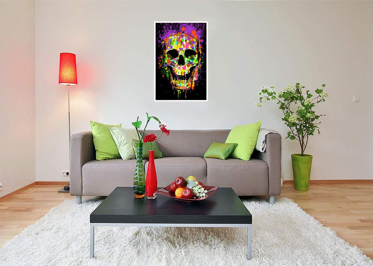 Studio B Splatter Skull Poster - Blacklight Reactive - 24" x 36" - Multi-color