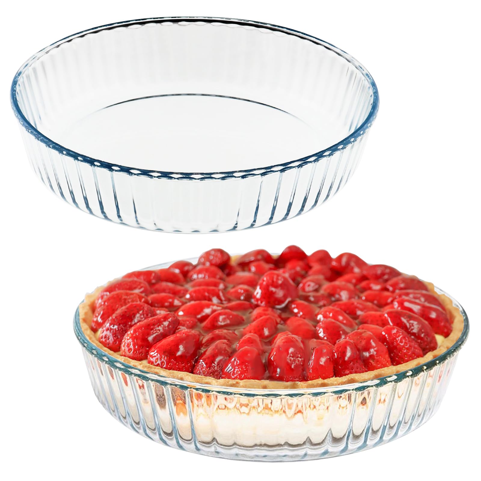 ATRDTO 10 Inch Round Pie Plate Glass Pie Pan for Baking Deep Round Pie Plate Dish Great For Apple, Pumpkin, Holiday Pies,Oven Sa