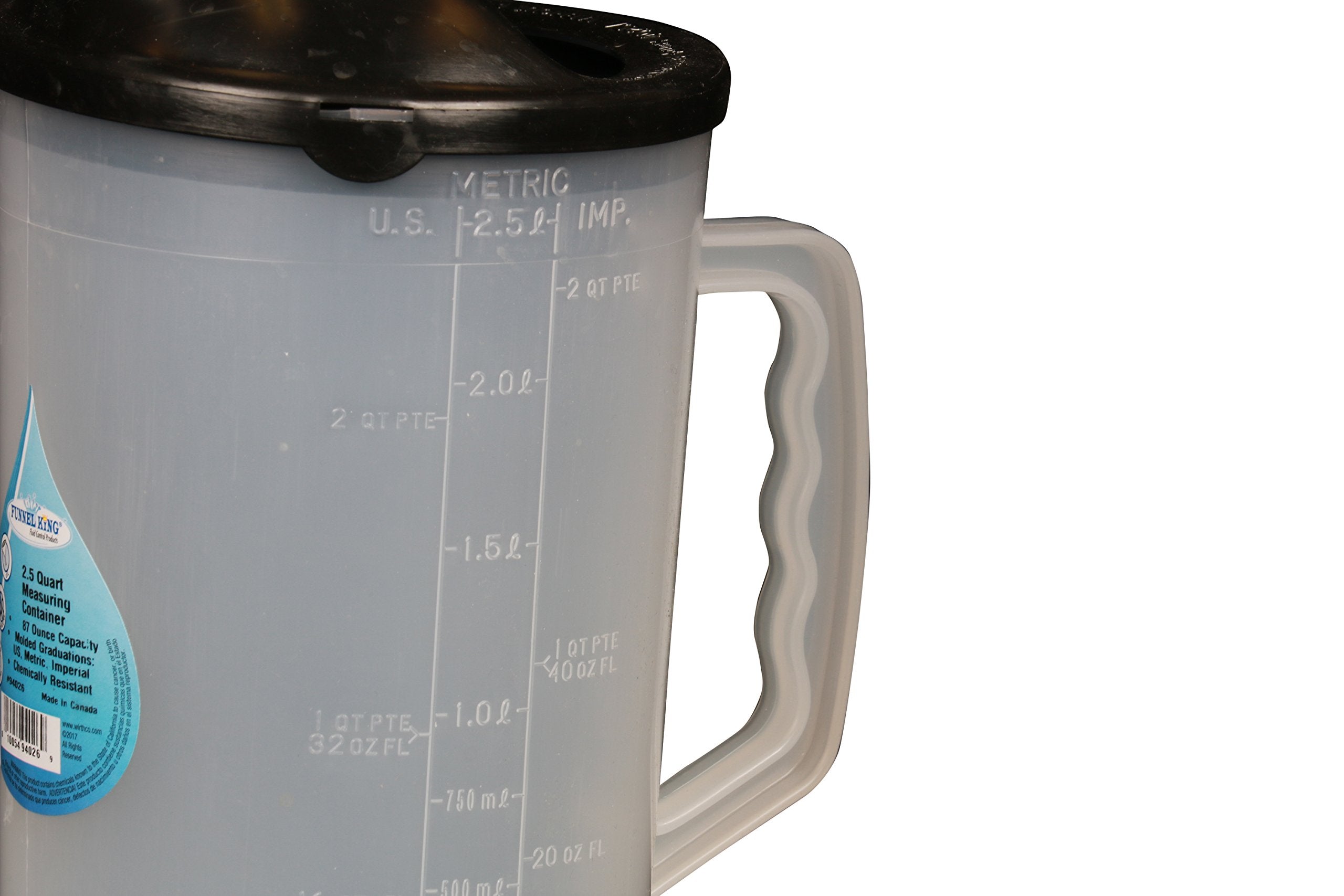 Funnel King 94026 Heavy-Duty 87 Oz. Graduated Measuring Container W/ 4'' Black Spout - Lot Of 6