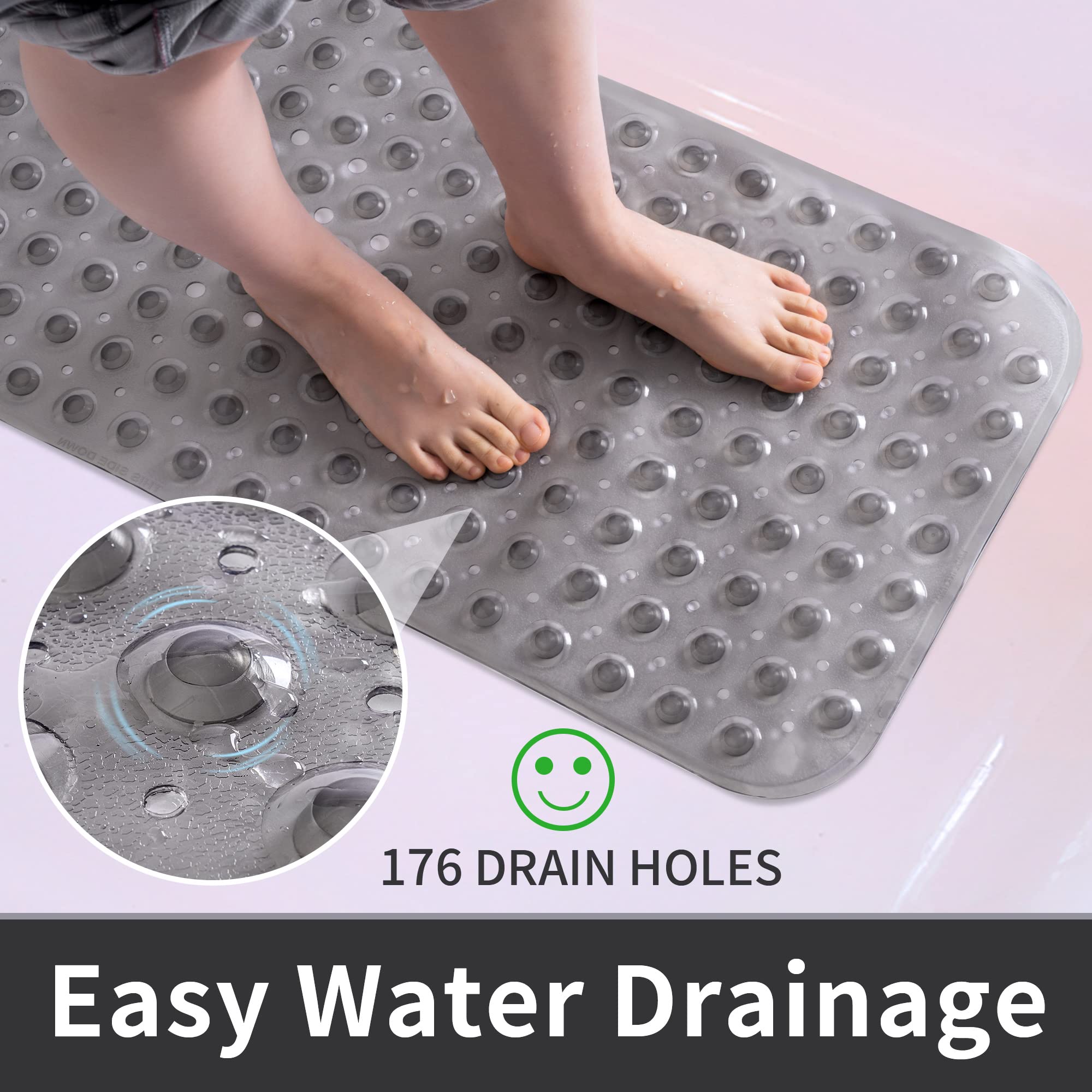 Rosmarus Extra Long 16    X 39    Non-Slip Bathtub Mat, Shower Mat For Tub With Suction Cups And Drain Holes Bathtub Mats For Ki