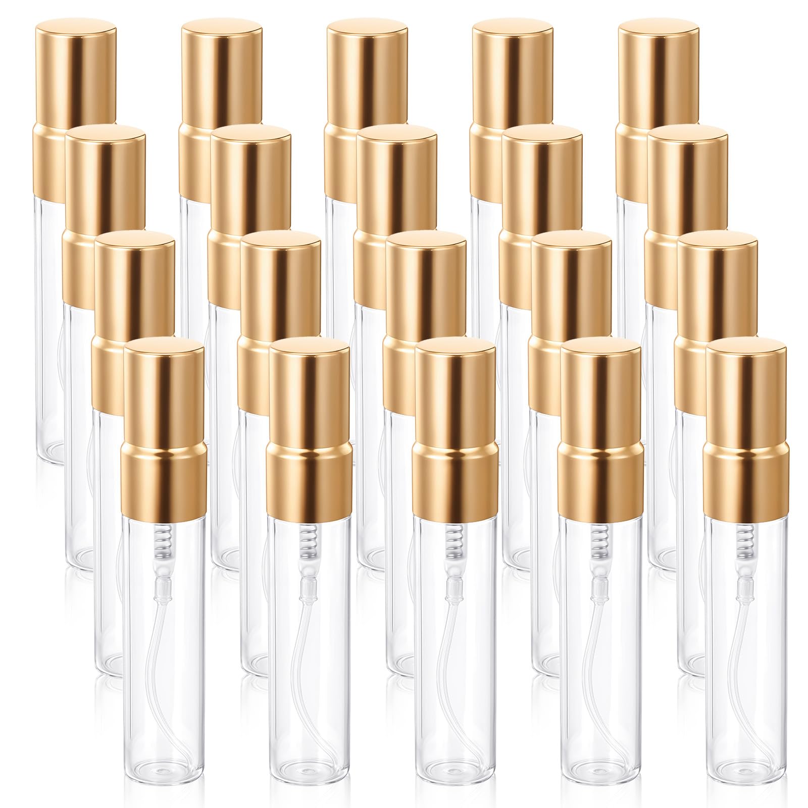 Xthrotsenk 20 Pack 5Ml Atomizer Glass Spray Bottles Mini Spray Bottles Glass Perfume Bottle Decant Bottles Gold Mini Sample Bott