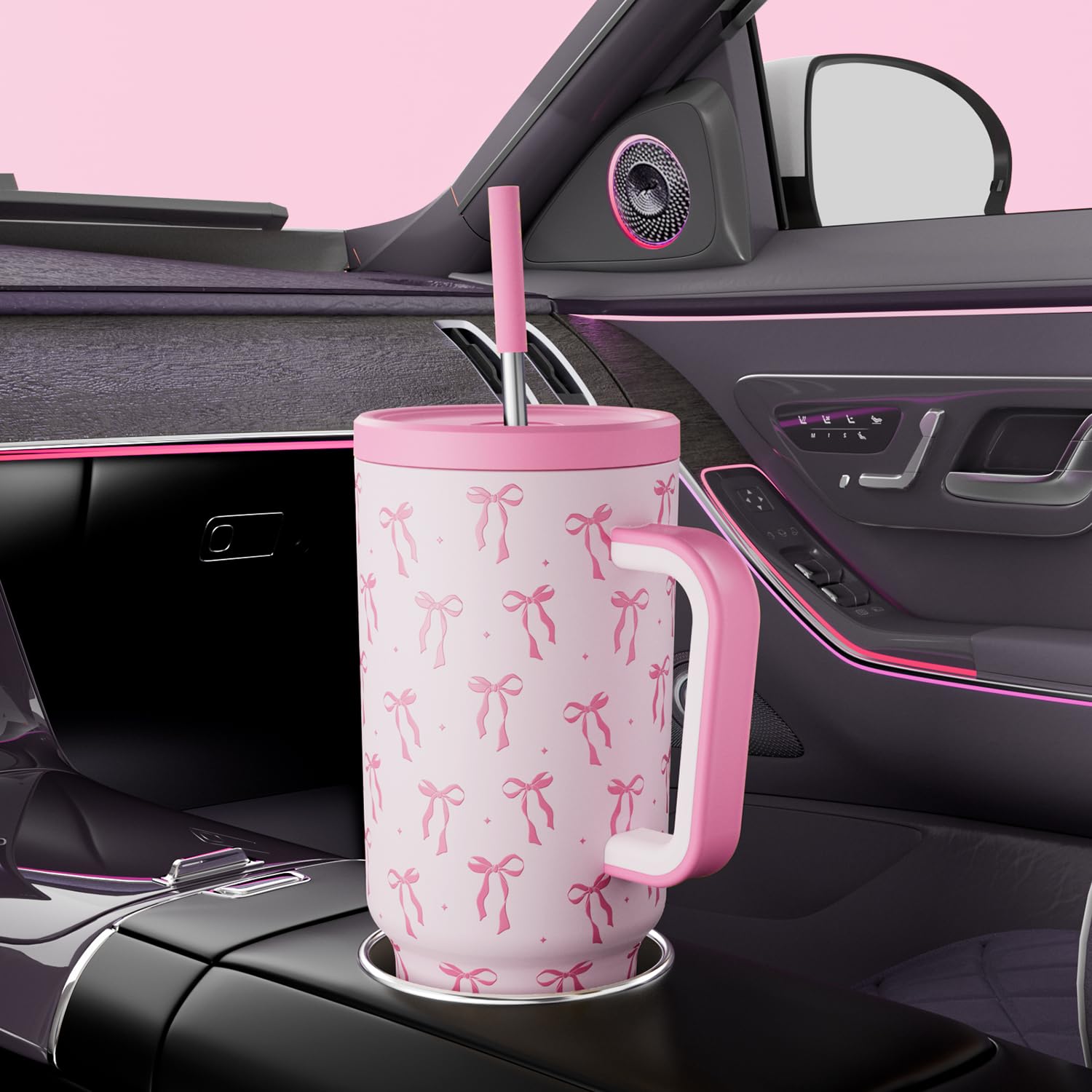 Meoky 40 oz Tumbler with Handle and Straw: Stainless Steel Insulated Tumbler with Lid and Straw - 100% Leak Proof Tumbler for Ca