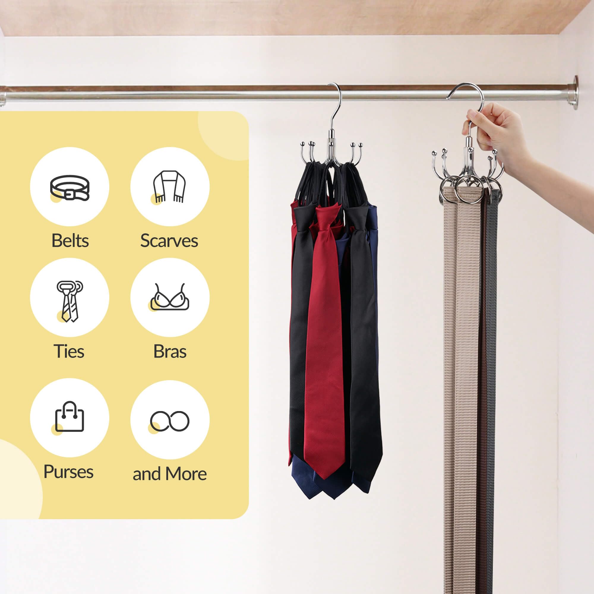 Podatol 2 Pack Belt Hanger, Space Saving Belt Organizer For Closet, Max 48 Storage Capacity, Rotating Belt Rack Closet Organizer