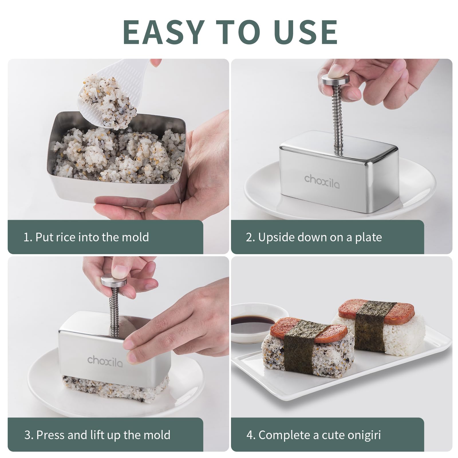 Choxila Musubi Mold Stainless Steel, Non Stick Spam Musubi Mold Musubi Maker Press Kit Onigiri Mold For Kids Bento Picnic Sushi
