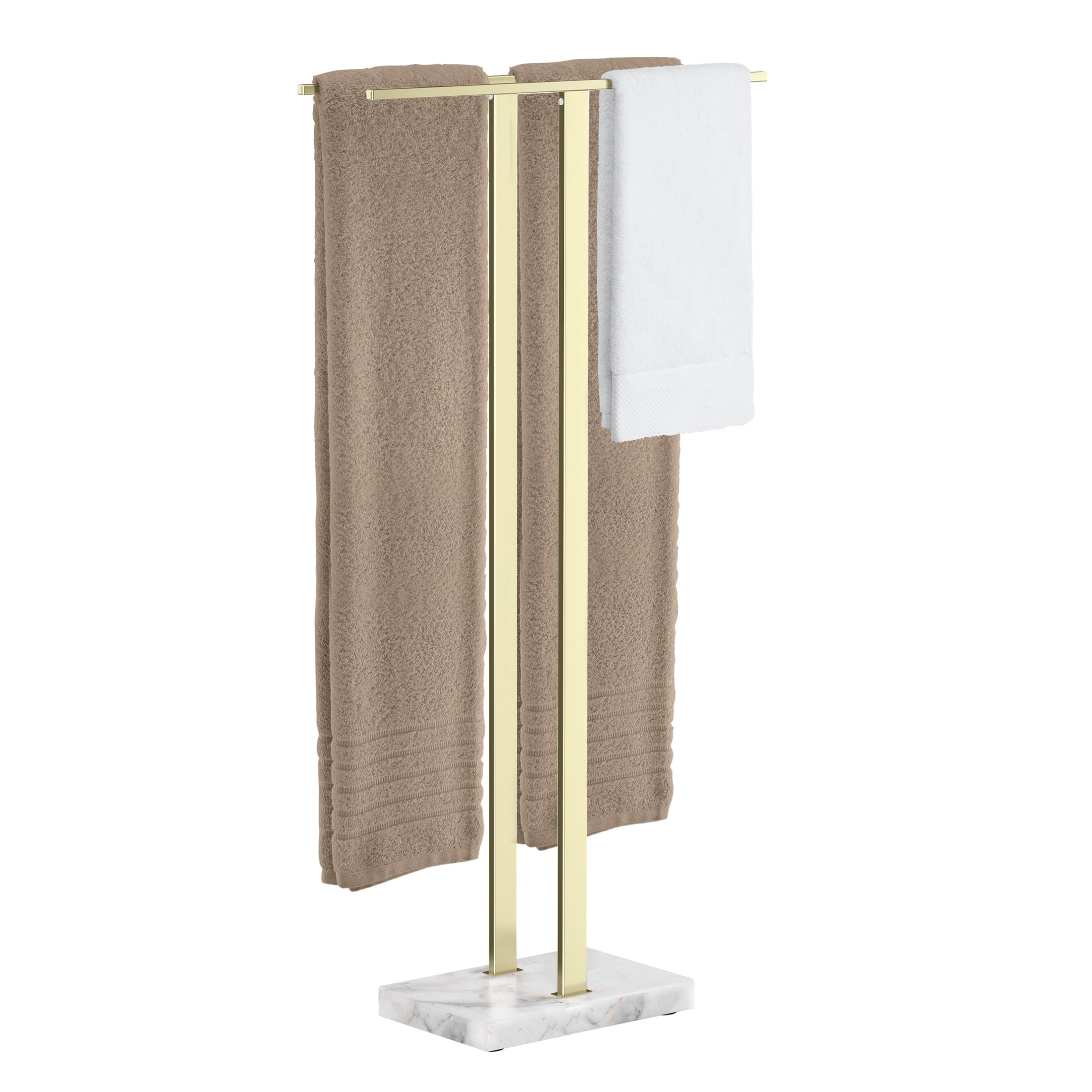 Kes Standing Towel Rack With Marble Base, 37'' H (Equal Height) Gold Towel Rack For Bathroom Floor, Towel Rack Stand Fits Large