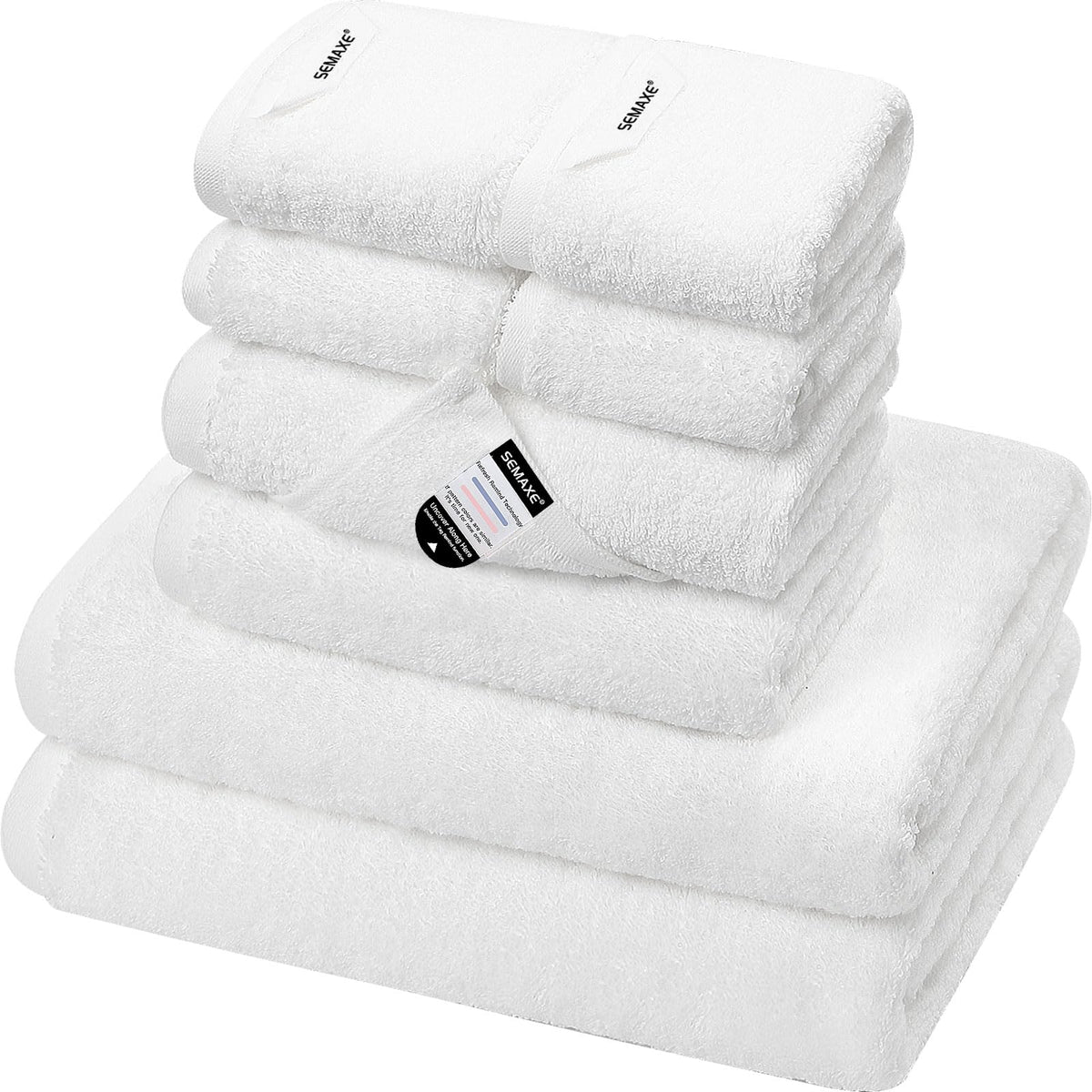 Semaxe White Bath Towel Set, 100% Cotton Bathroom Towels With Hanging Loops And Nano-Bio Lifecycle Labels, 8 Piece Towel Set Inc