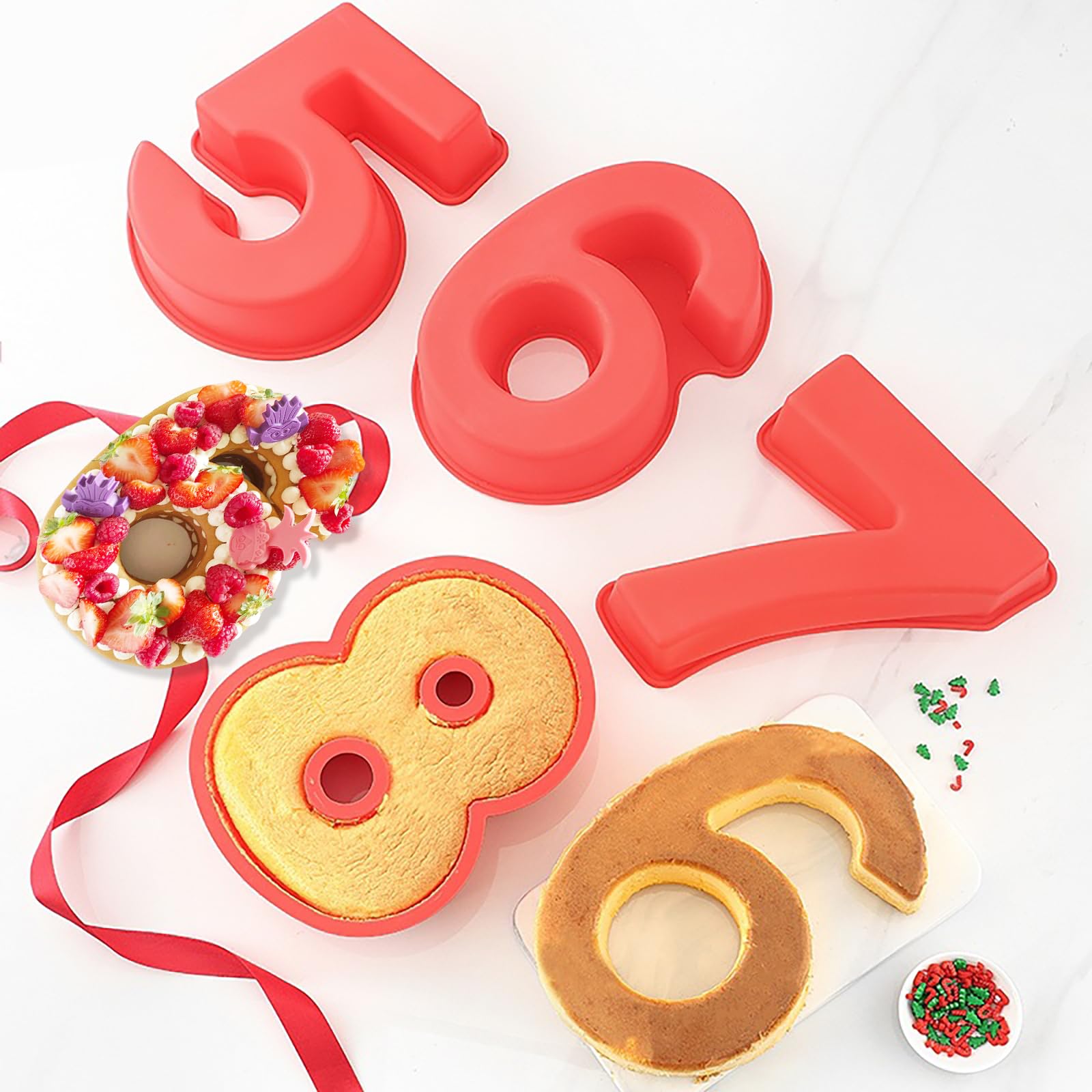 Silicone Numbers Cake Molds, 3D Digital Baking Silicone Mould,10Inch Large Number Cake Pan Set 0-9 Numbers Cake Pan Silicone Bak