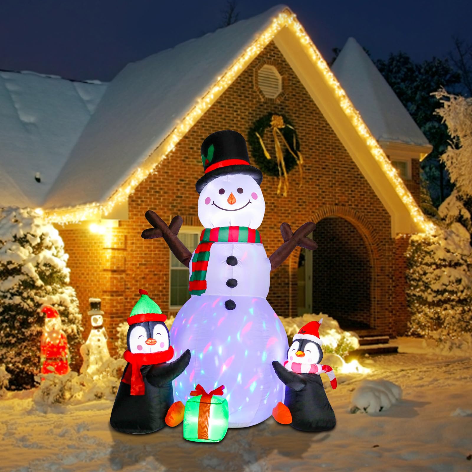 5FT Christmas Inflatables Snowman Outdoor Blow Up Yard Decorations with RGB Lights Xmas Inflatable Decorations for Holiday Patio