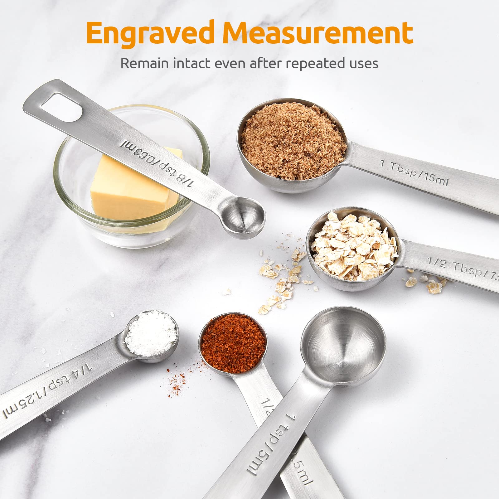 Measuring Spoons: U-Taste 18/8 Stainless Steel Measuring Spoons Set Of 8 Piece: 1/8 Tsp, 1/4 Tsp, 1/3 Tsp, 1/2 Tsp, 3/4 Tsp, 1 T