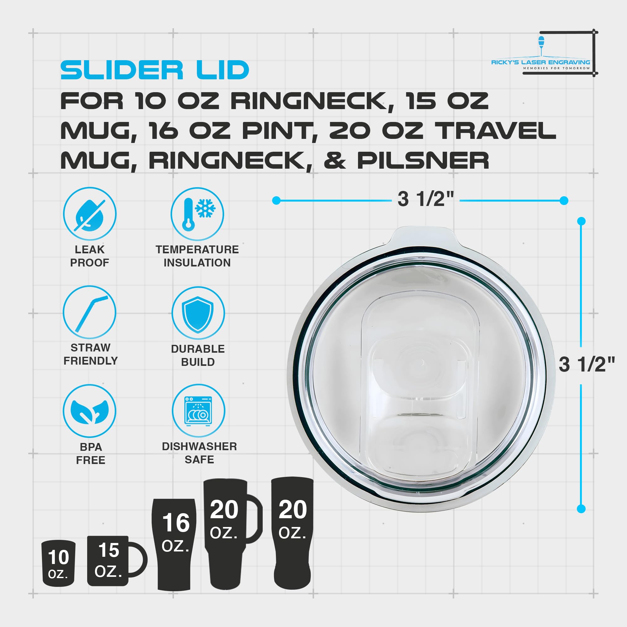 Polar Camel Replacement Lid (10, 15, 16, 20 Tumblers & 20 Oz. Pilsners, Slider Lid (1-Pack))