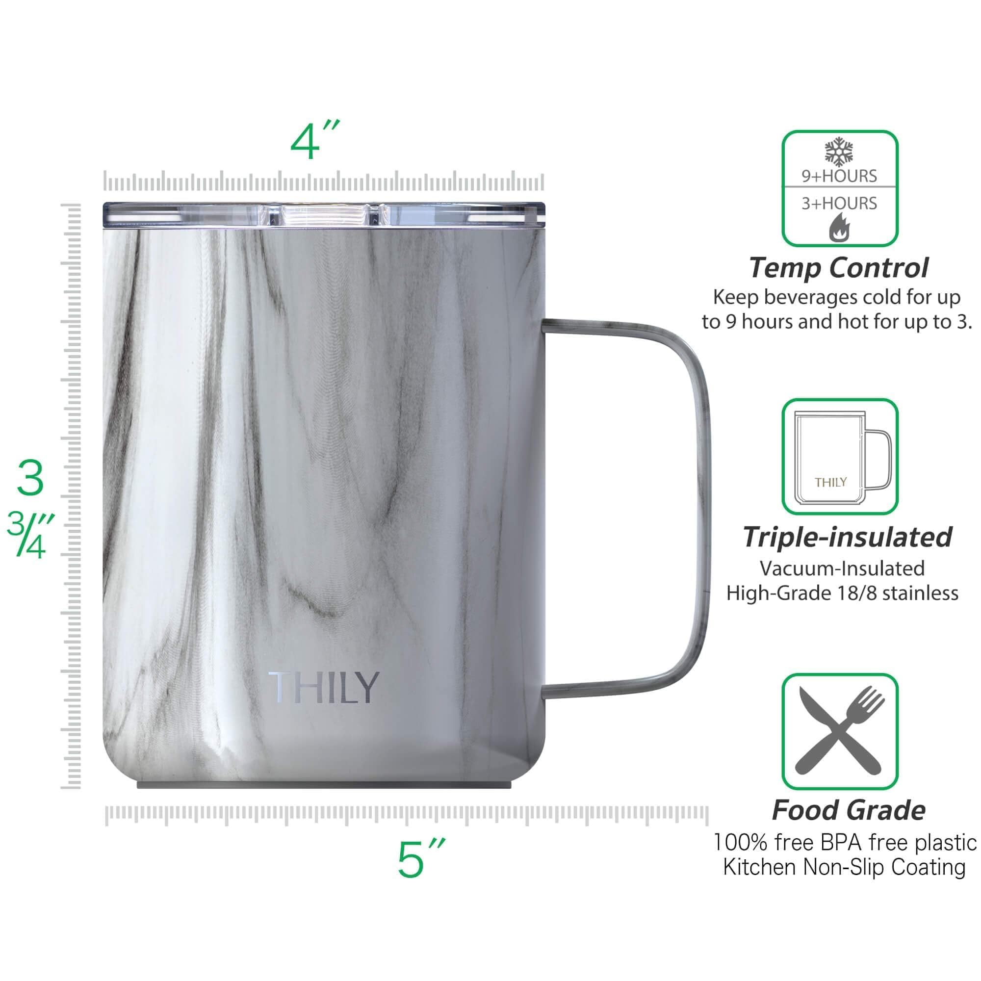 Thily Vacuum Insulated Travel Coffee Mug 12 Oz Triple-Insulated Stainless Steel Travel Mug With Handle, Spill-Proof Lid, Lightwe