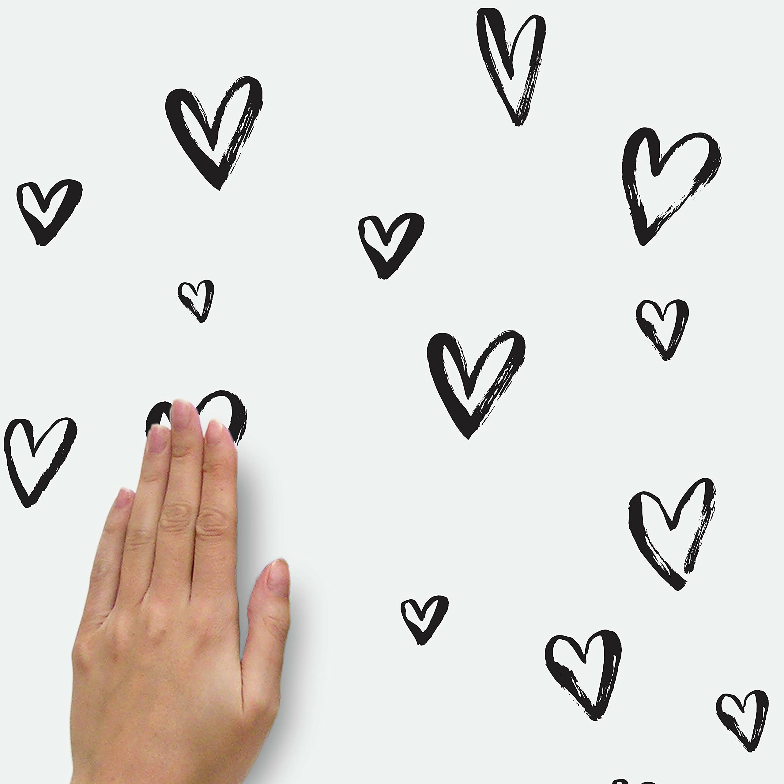 Roommates Rmk4884Scs Black Sketchy Hearts Peel And Stick Wall Decals