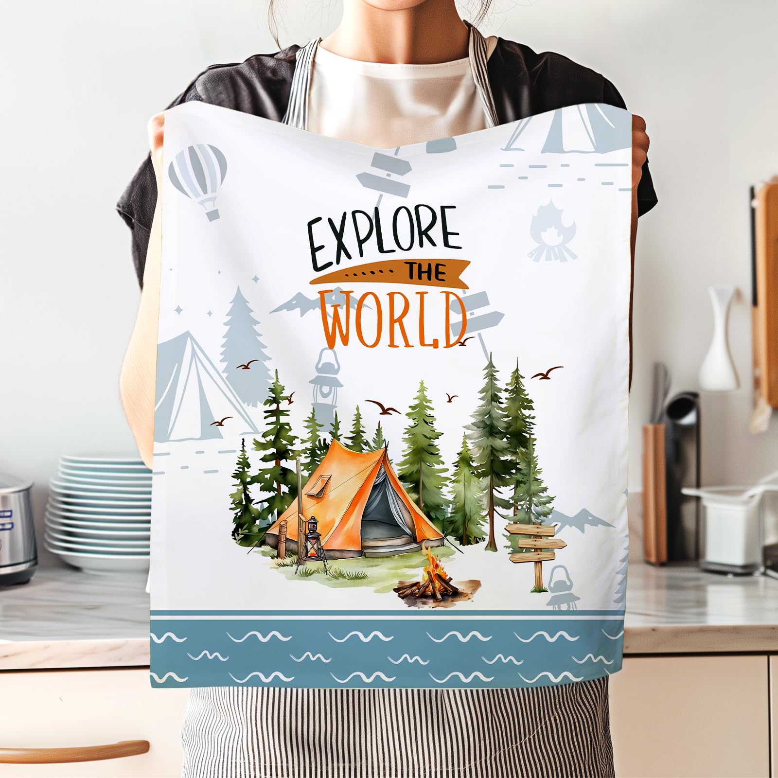 Arquiel Camping Tea Towels, Cotton Kitchen Towel 18.9    27.5 Inch, Quick Drying Dish Cloth For Party Anniversary Holiday Decora