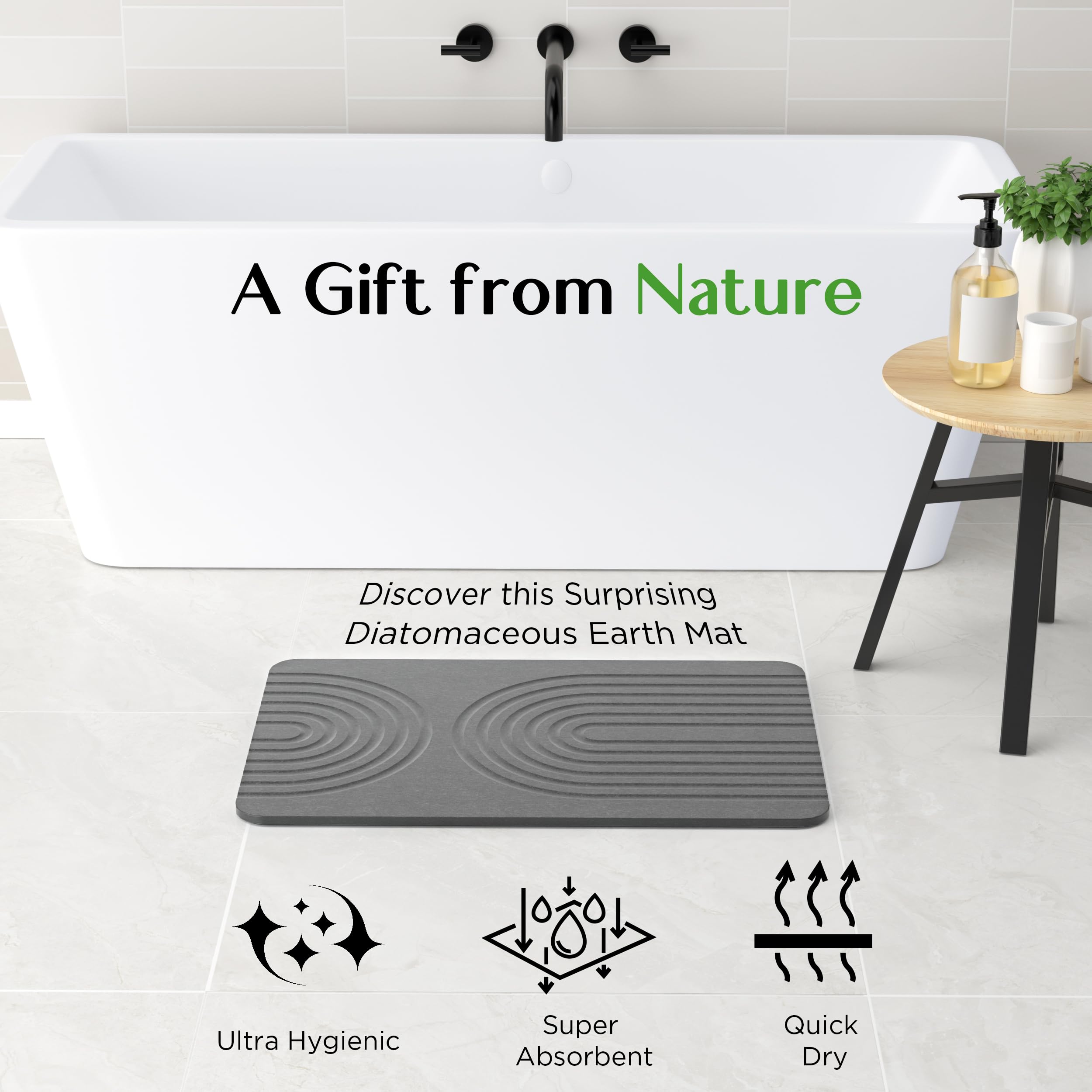 Hblife 23.5'' X 15'' Stone Bath Mat, Quick Dry Bath Mats For Bathroom, Non Slip Bathroom Floor Mat, Modernized Magic Mat For Bat