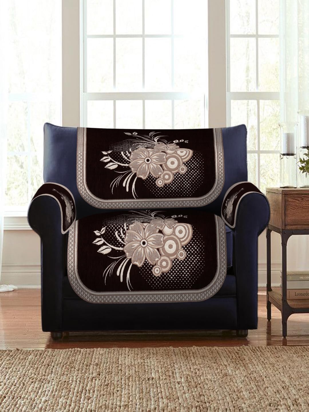 Multitex 5 +Armseater Printed Jaquard Ethnic Design Sofa Coverset-Coffee (Coffee)