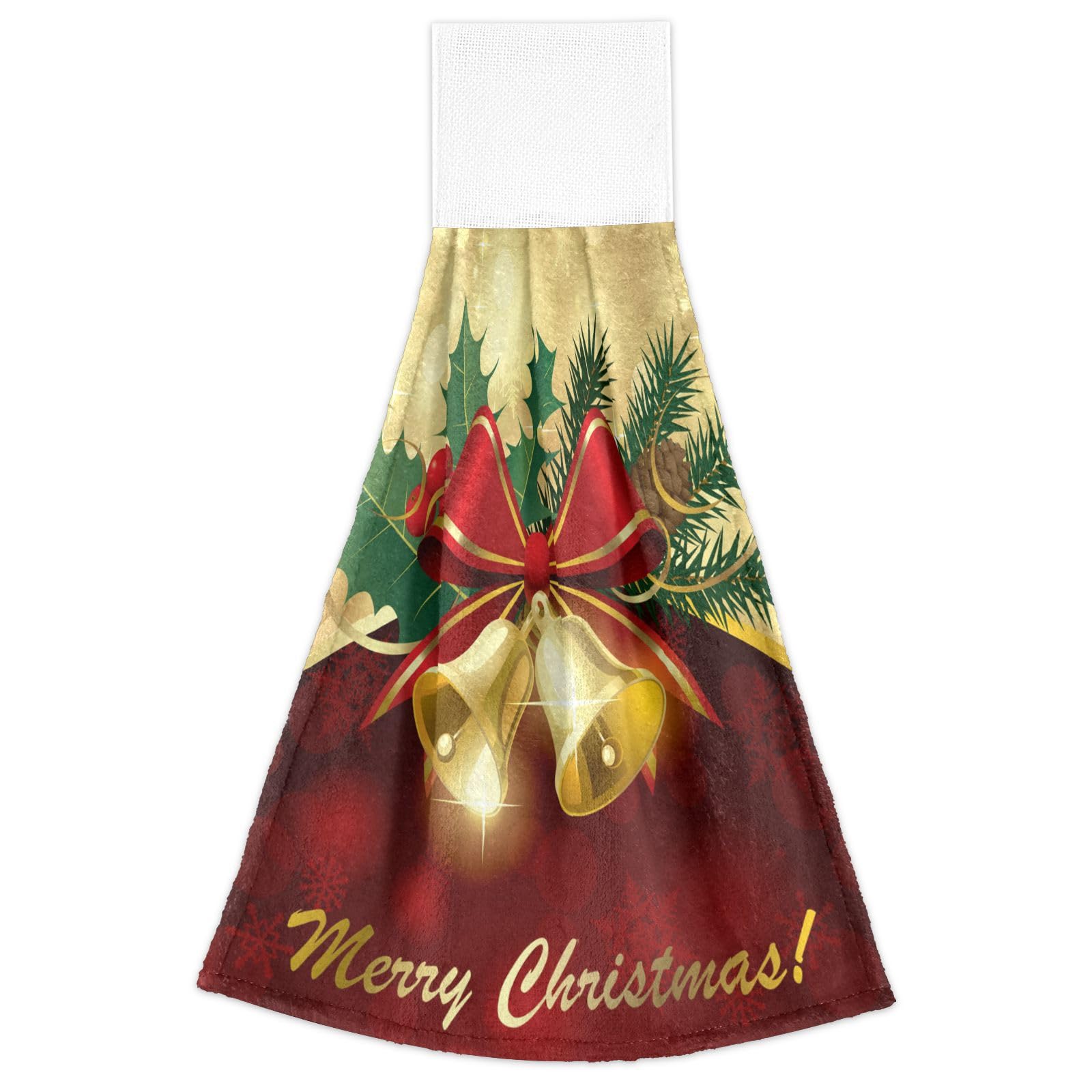 Christmas Gold Bells Hand Towels Hanging Kitchen Towels 2 Pieces Bathroom Towels Tie Towel Tea Towels For Farmhouse Home Decor