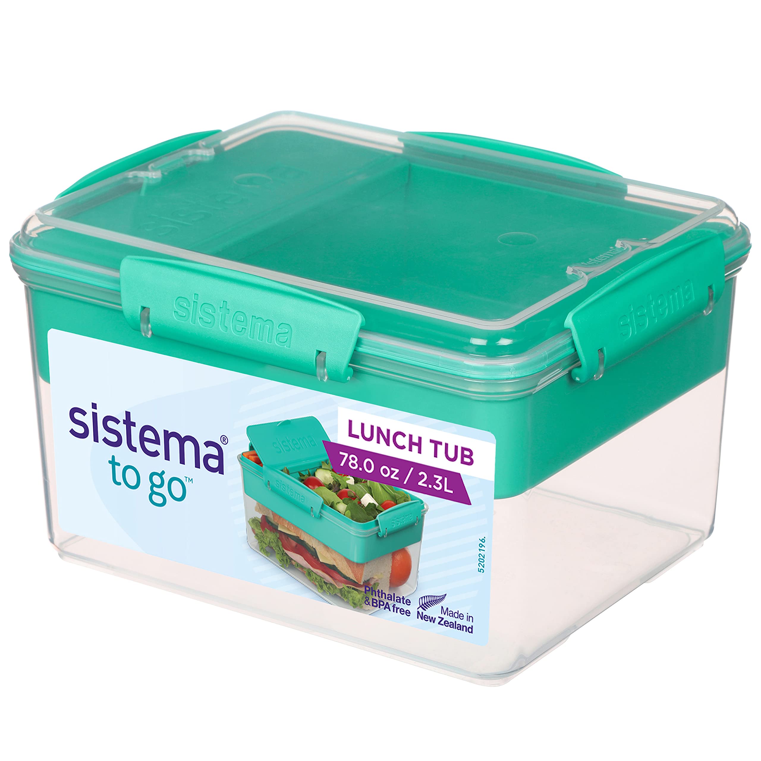 Clear With Assorted Colour Clips: Sistema To Go Lunch Tub, 2.3 L - Assorted Colours