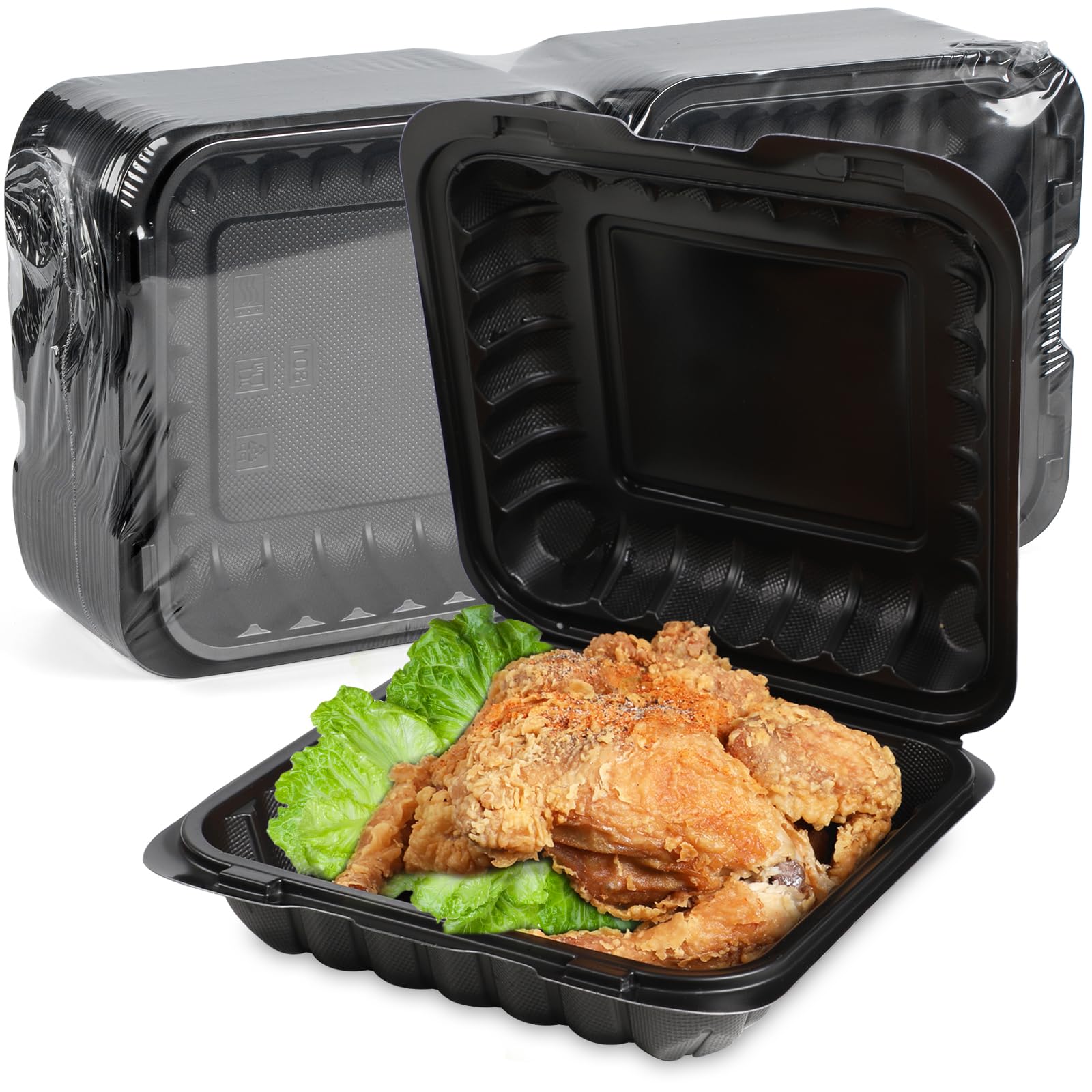 Freshpak To Go Containers, 34 Oz Plastic Black Clamshell Food Containers For Lunch 55 Pack Reusable Bpa-Free Heavy-Duty Mfpp Dis