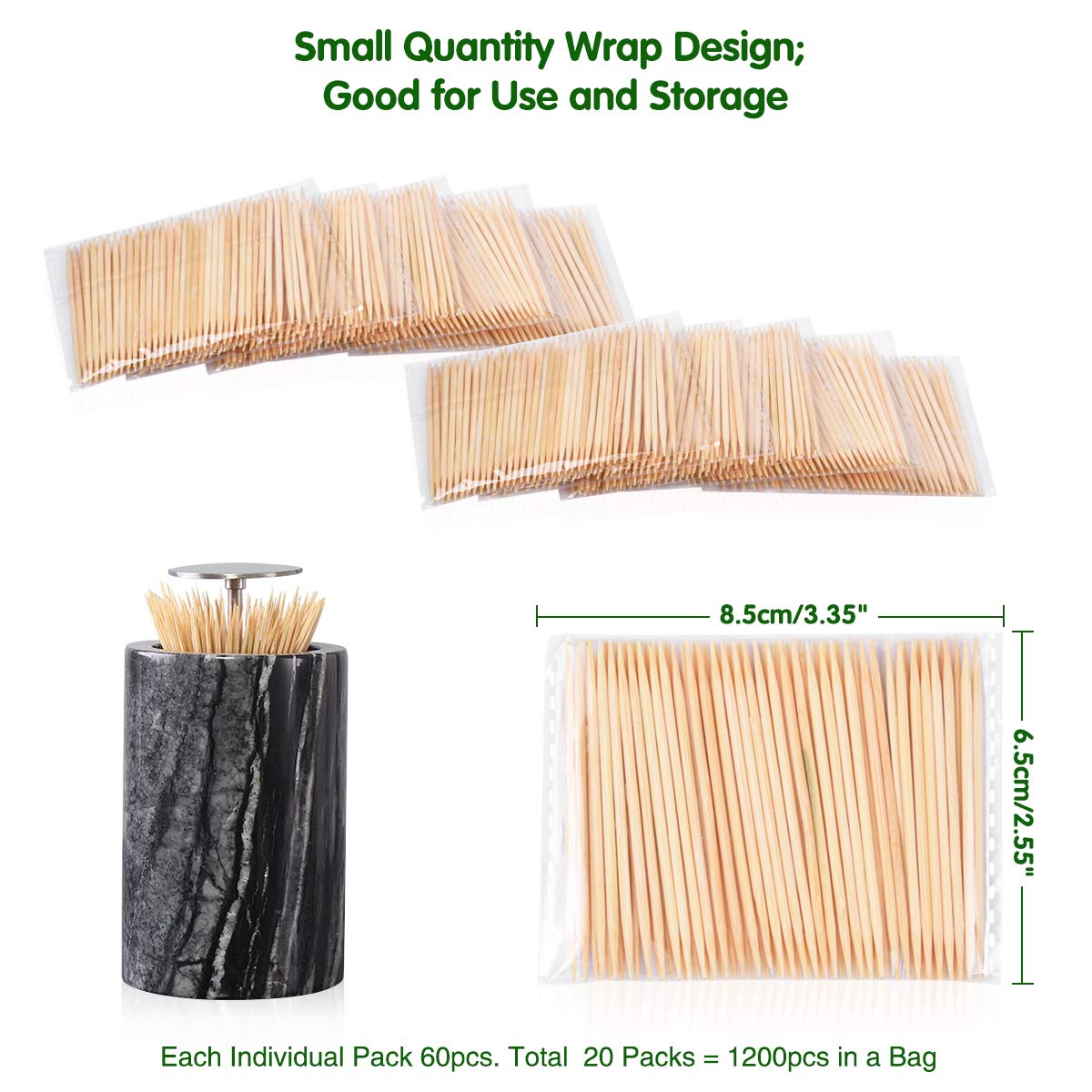 Minisland 2Mm Thick Premium Bamboo Wood Toothpicks 1200 Counts In 20 Small Packs Bulk Round Sturdy Tooth Picks For Teeth Clean K