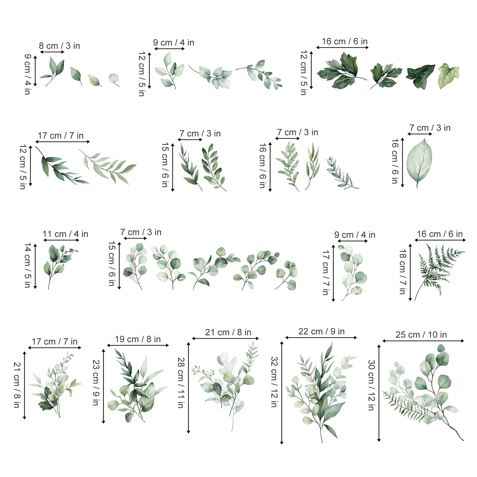 Decalmile Botanical Green Leaves Wall Stickers Eucalyptus Leaf Plants Wall Art Decals Bedroom Living Room Tv Background Wall Dec