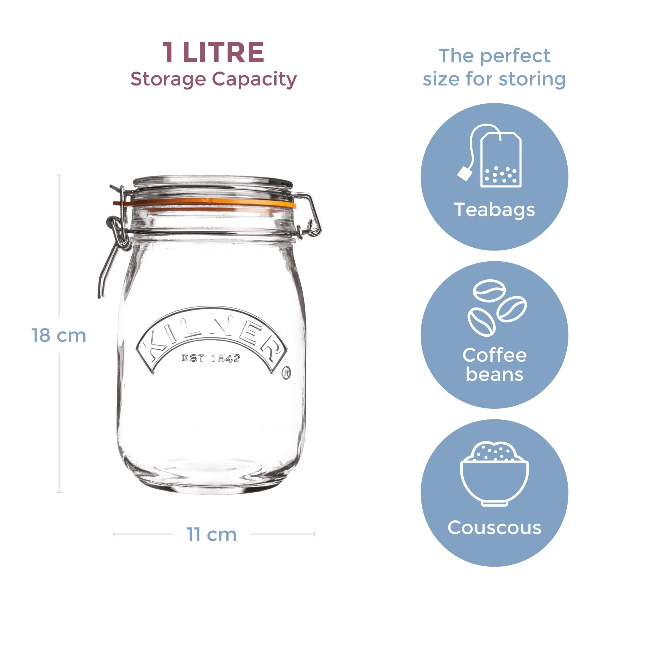 Kilner Round clip Top Jar  34-Fl Oz  1 L