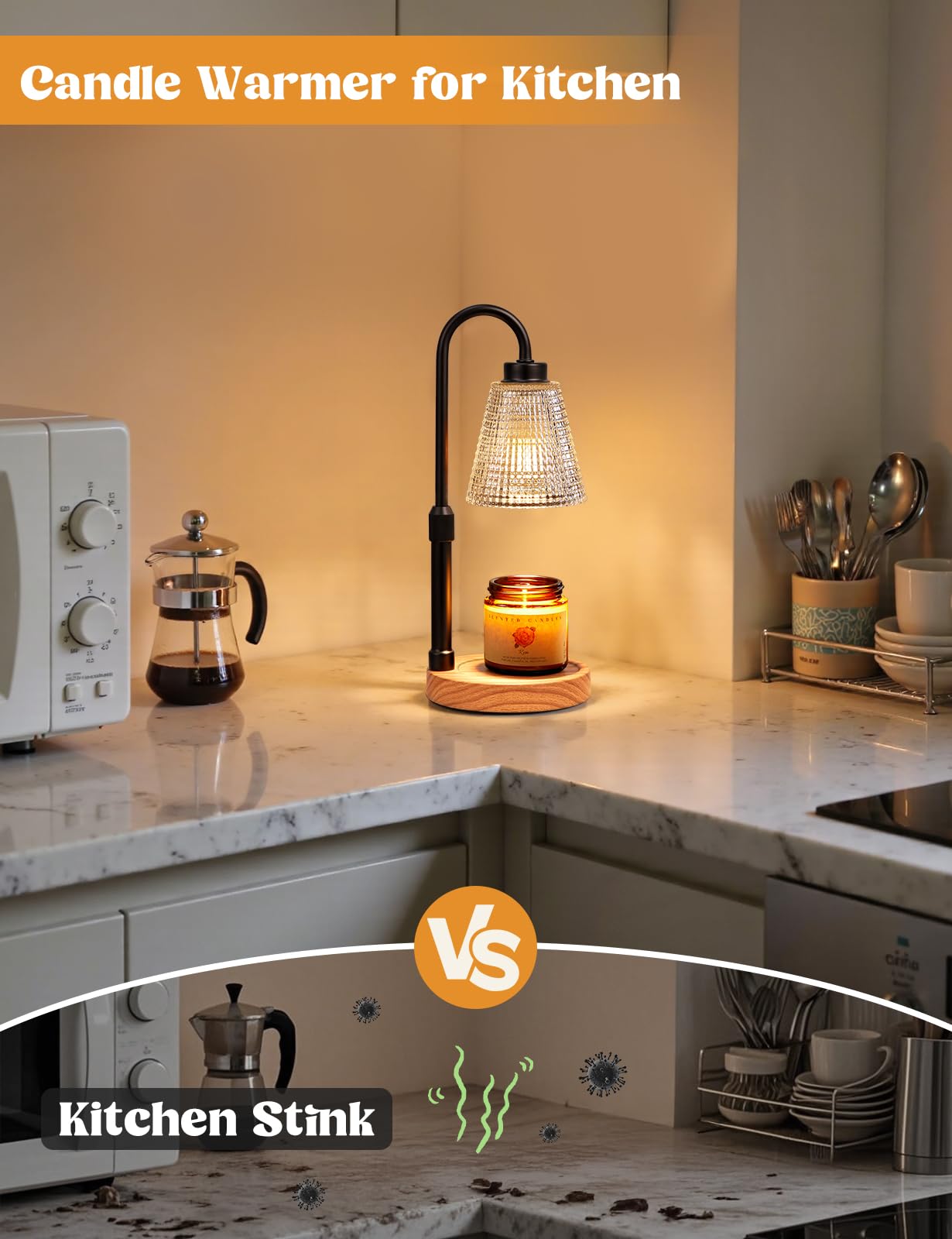 Innqoo Rustic Candle Warmer Lamp with Timer, Dimmable Candle Warmer for Jar Candles, Height Adjustable Wax Melts Warmer, Birthda