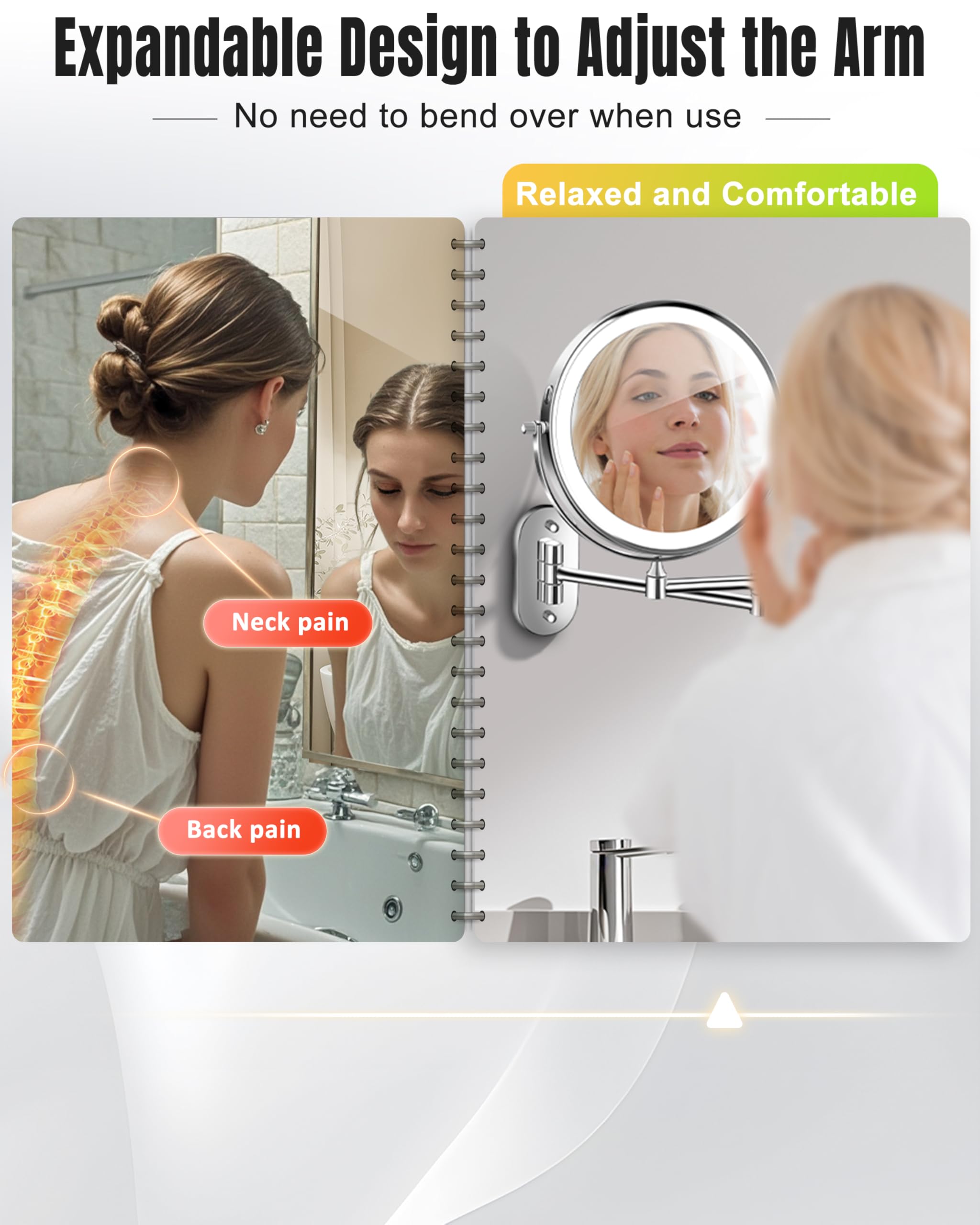 Wall Mounted Makeup Mirror With Light, 20X/1X 8'' Double Sided Led Magnifying Bathroom Lighted Vanity Mirror With Magnification,