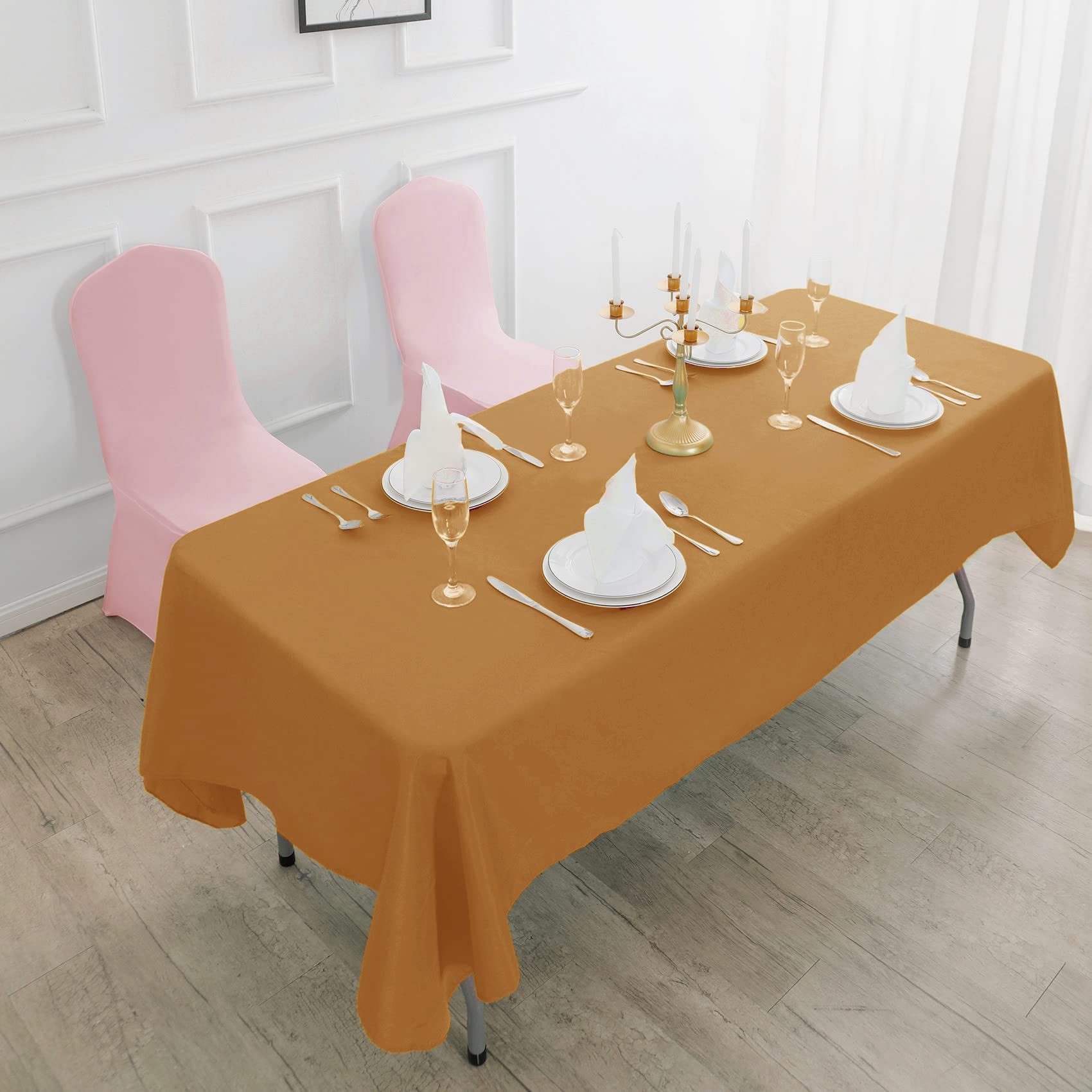 Rectangle Tablecloth - 90X156 Gold Tablecloth - Stain And Wrinkle Resistant Washable Polyester Table Cloth, Decorative Fabric Ta