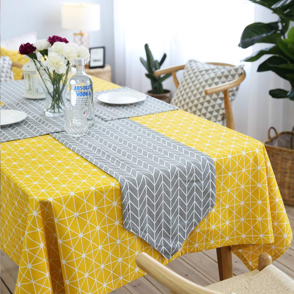 meioro Tablecloth Cover Cotton Linen Rectangle Table Cloth Washable Wrinkle Free Simple Style TableCloths for Kitchen Holiday Dinners Weddings Parties and Banquets Use(Oblong 55 x 63 Inch-Yellow)