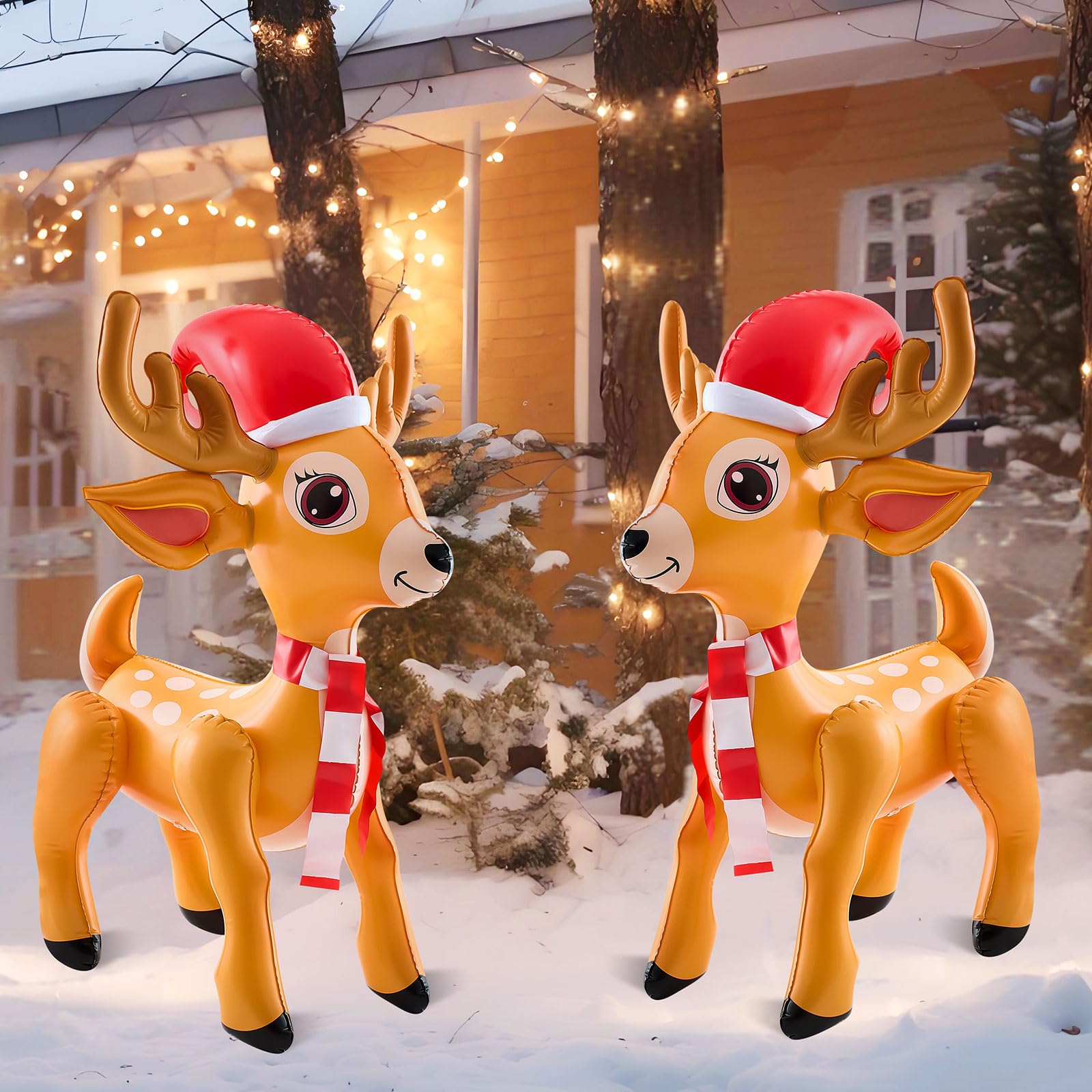 Liliful 2 Pcs Giant Inflatable Reindeer Inflatable Christmas Standing Reindeer Deer 36 x 25 Inch Blow up Animals Decorations for
