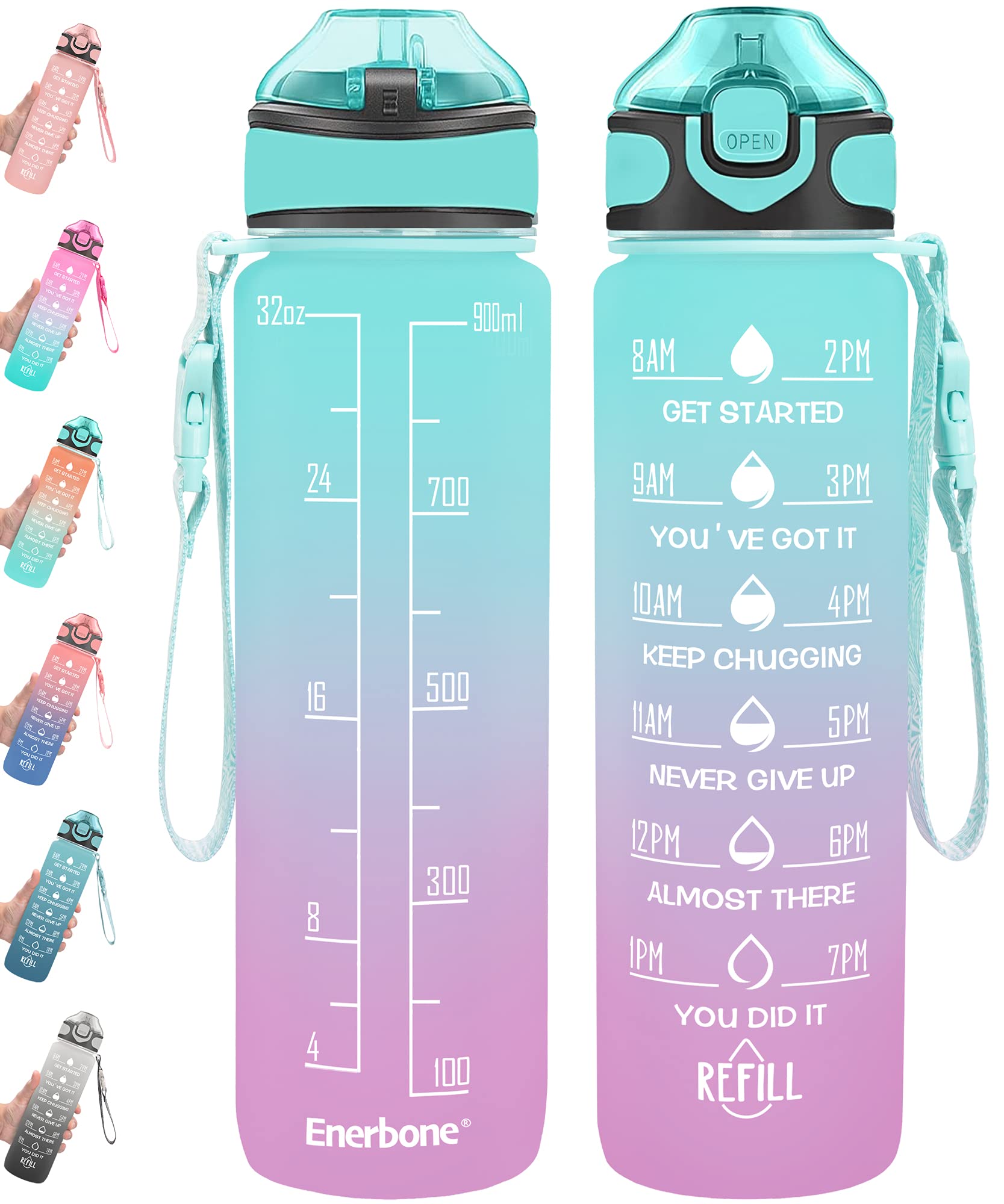 DOTCOM 32 OZ Water Bottle with Times to Drink and Straw, Leakproof BPA & Toxic Free, Drinking Water Bottle with Carrying Strap,