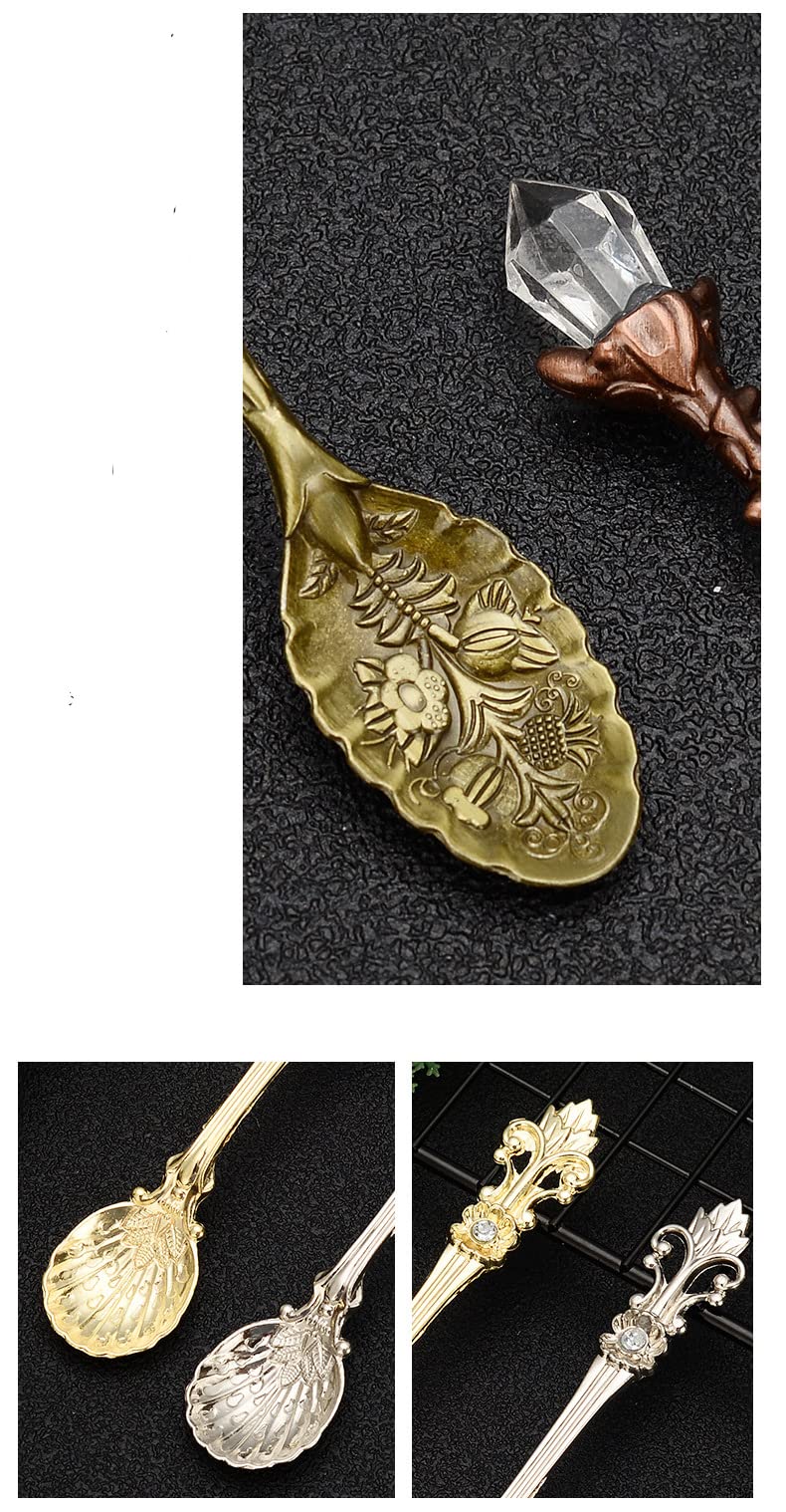 Wjq&Linyuzi Crystal Head Spoon Dining Bar Mini Coffee Spoon Flatware Dessert Tea Spoon Vintage Royal Style Alloy Carvedkitchen A