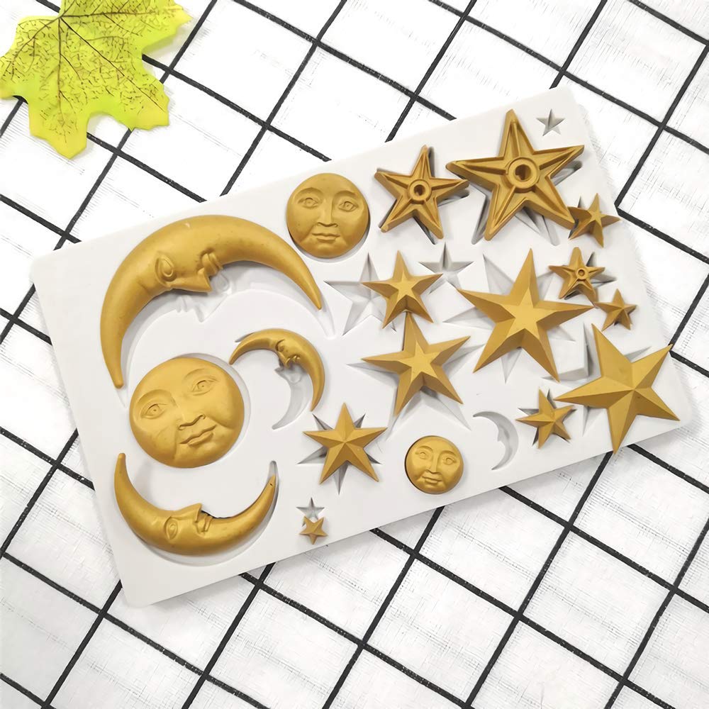 Moon Stars Sun Face Silicone Fondant Mold Chocolate Candy Gumpaste Sugarcraft Tool Cake Decorating Tools Epoxy Resin Diy Polymer