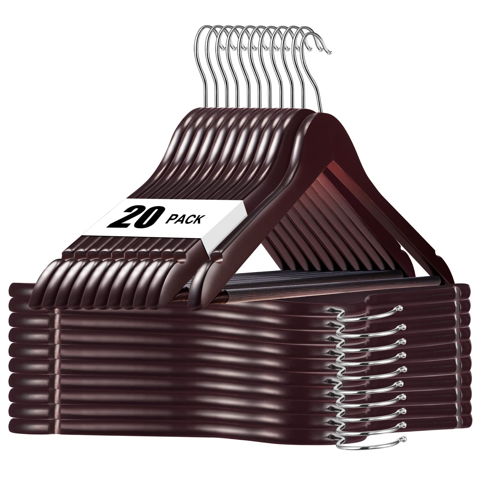 House Day Wooden Hangers 20 Pack Wood Clothes Hangers Smooth Finish Wooden Coat Hangers For Closet Heavy Duty Hangers Cherry Woo