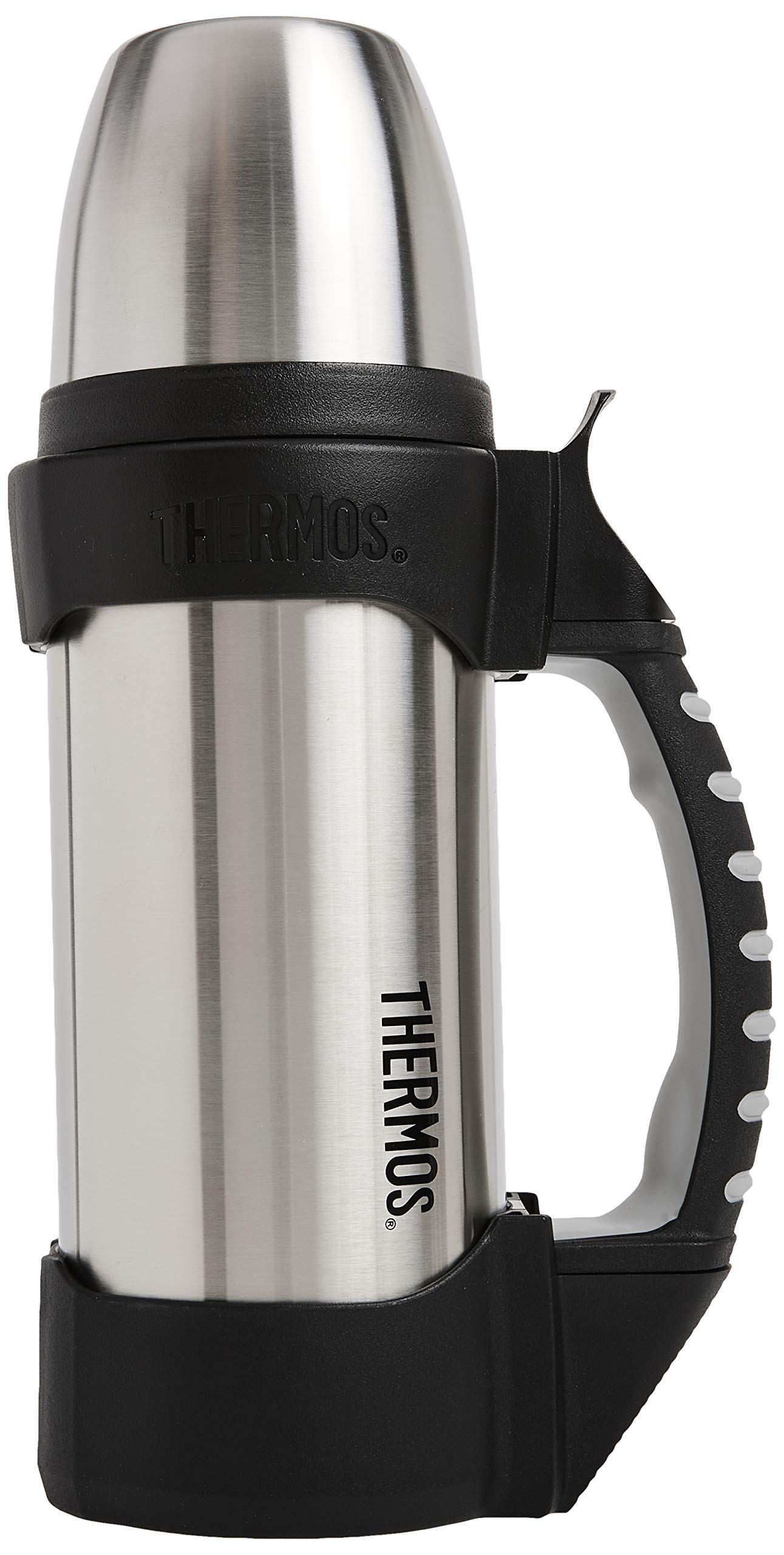 Thermos The Rock Vacuum Insulated 1 Liter Beverage Bottle, Stainless Steel/Black, 1.1 Quart (2510Tri2)