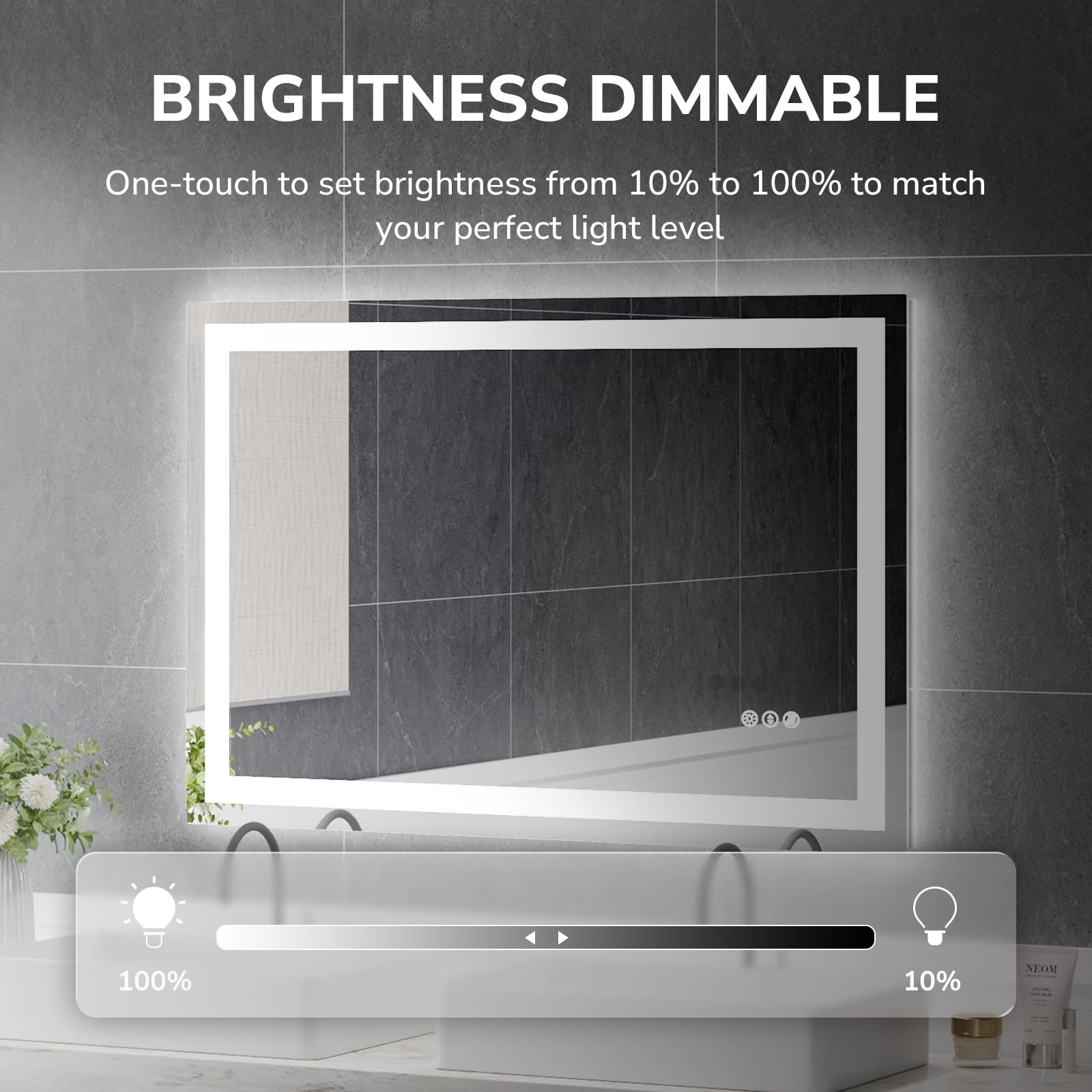 Ushower 48X32 Inch Modern Led Bathroom Mirror - Smart Backlit Vanity Mirror With Anti-Fog, Dimmable Lights, Wall Mounted, 1/5 In