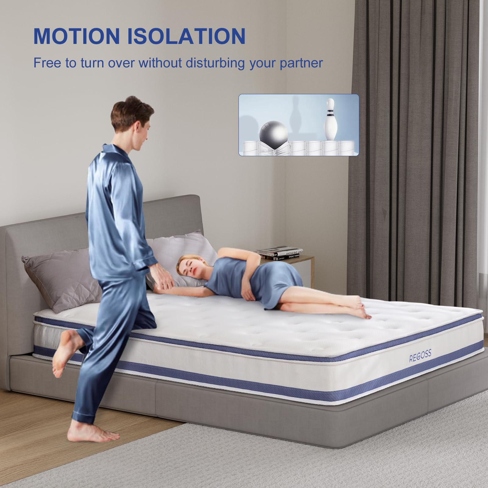 Regoss Twin Mattress, 10 Inch Twin Mattress Hybrid, Twin Size Mattress In A Box With Memory Foam & Individual Pocket Spring, Twi