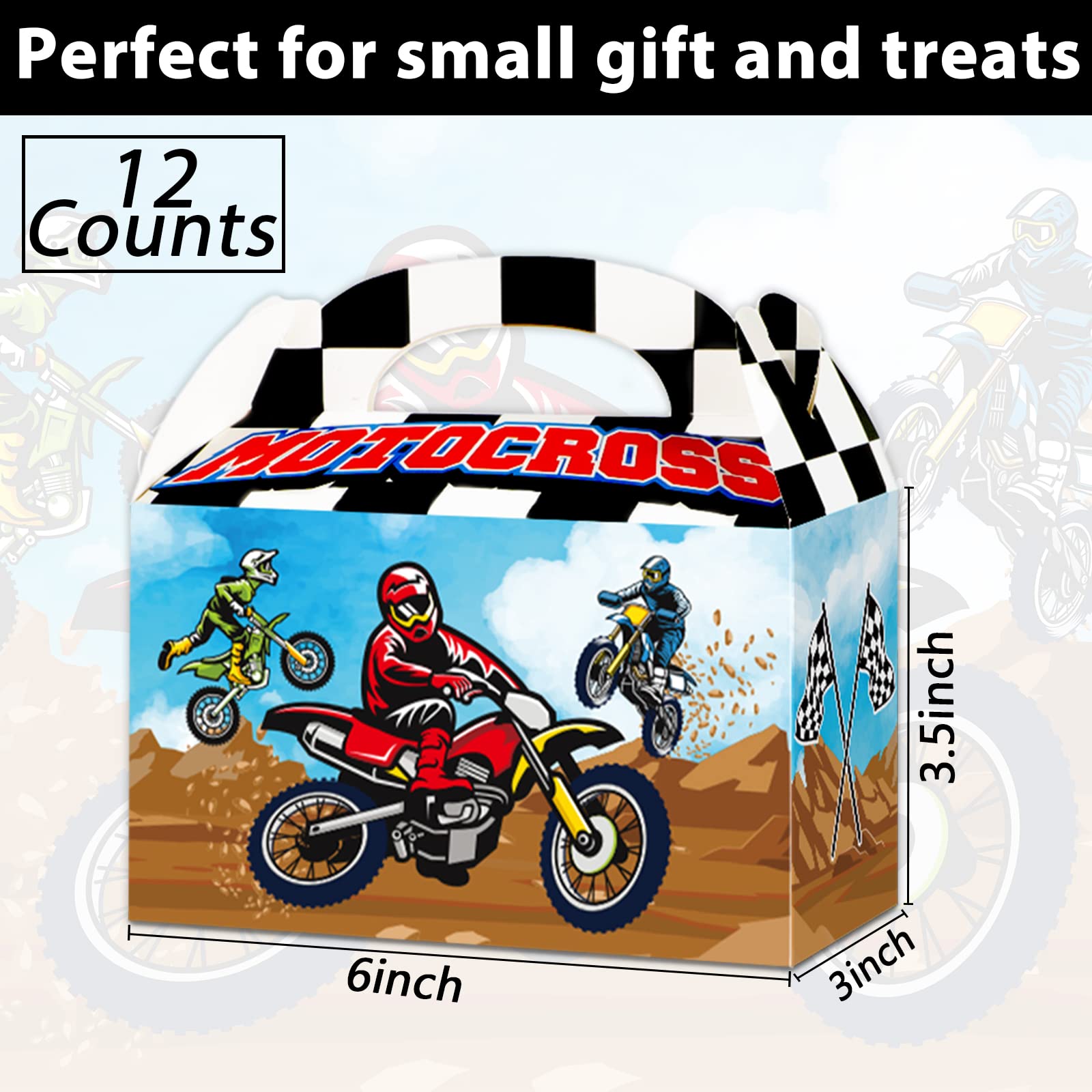 Gisgfim 12 Pcs Dirt Bike Party Gift Treat Box, Motocross Candy Goodie Favor Box For Dirt Bike Theme Birthday Baby Shower Party S