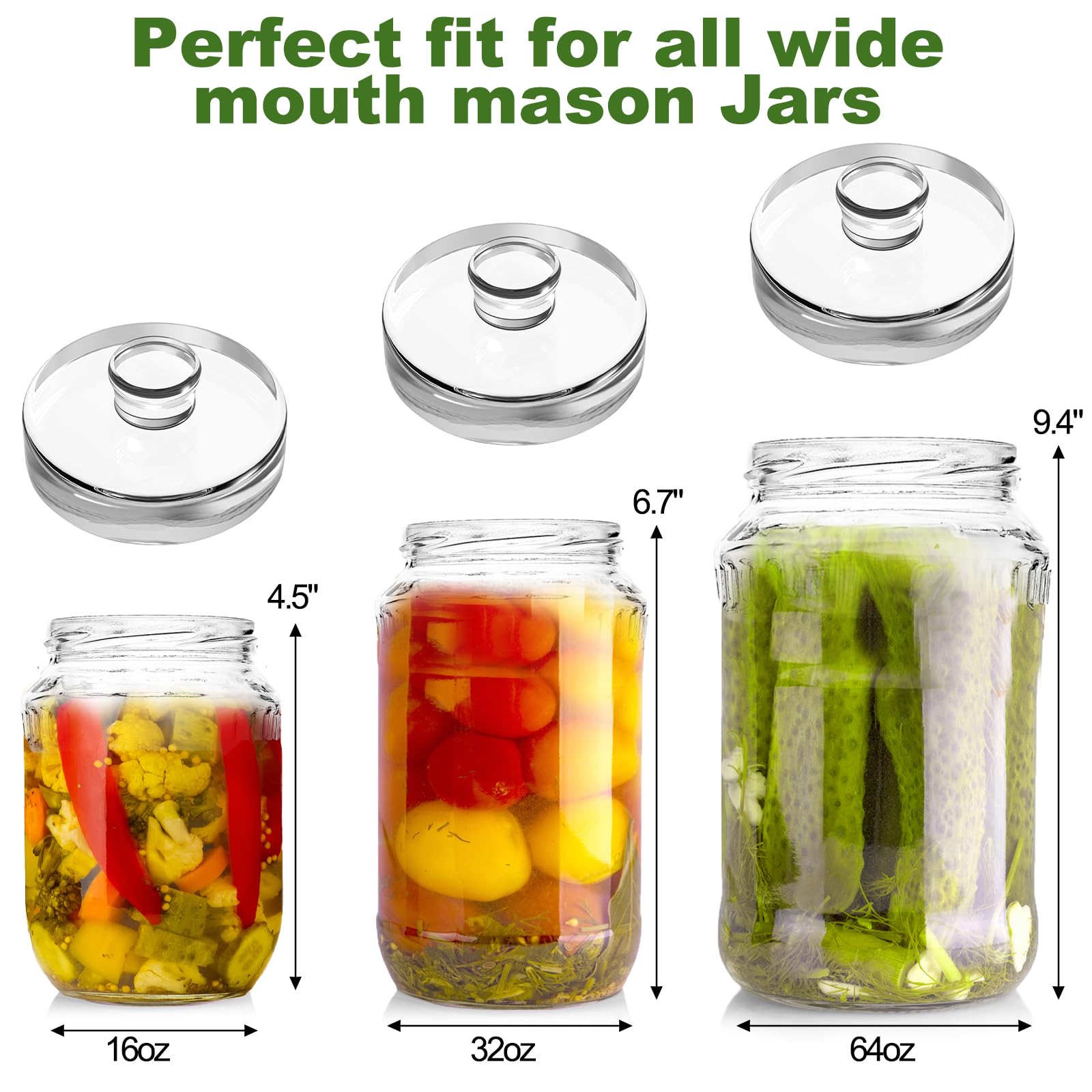 Jucoan 9 Pack Glass Fermentation Weights With Easy Grip Handles, Heavy Glass Fermenting Weights Lids Kit For Wide Mouth Mason Ja