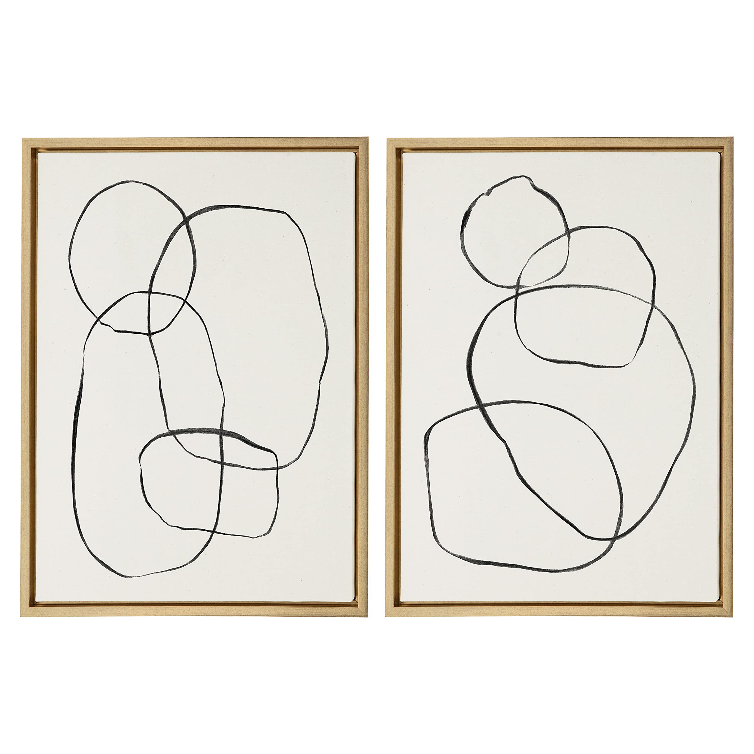 Kate And Laurel Sylvie Modern Circles And Going In Circles Framed Linen Textured Canvas Wall Art By Teju Reval, 2 Piece 18X24 Go