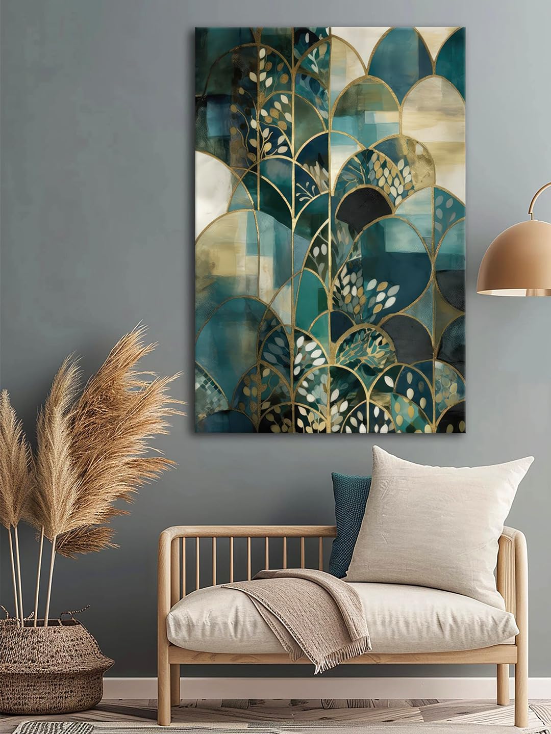 999Store Abstract Green And Gold Canvas Art With Geometric Patterns - Modern Wall Decor For Stylish Homes(24X36 Inch_ Canvas) Fl