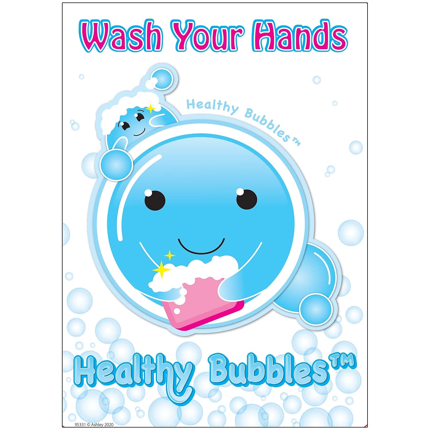 Ashley Productions Healthy Bubbles PosterMat Pals Smart Poly Space Savers Cartoon Image Wash Your Hands, 13 x 9.5