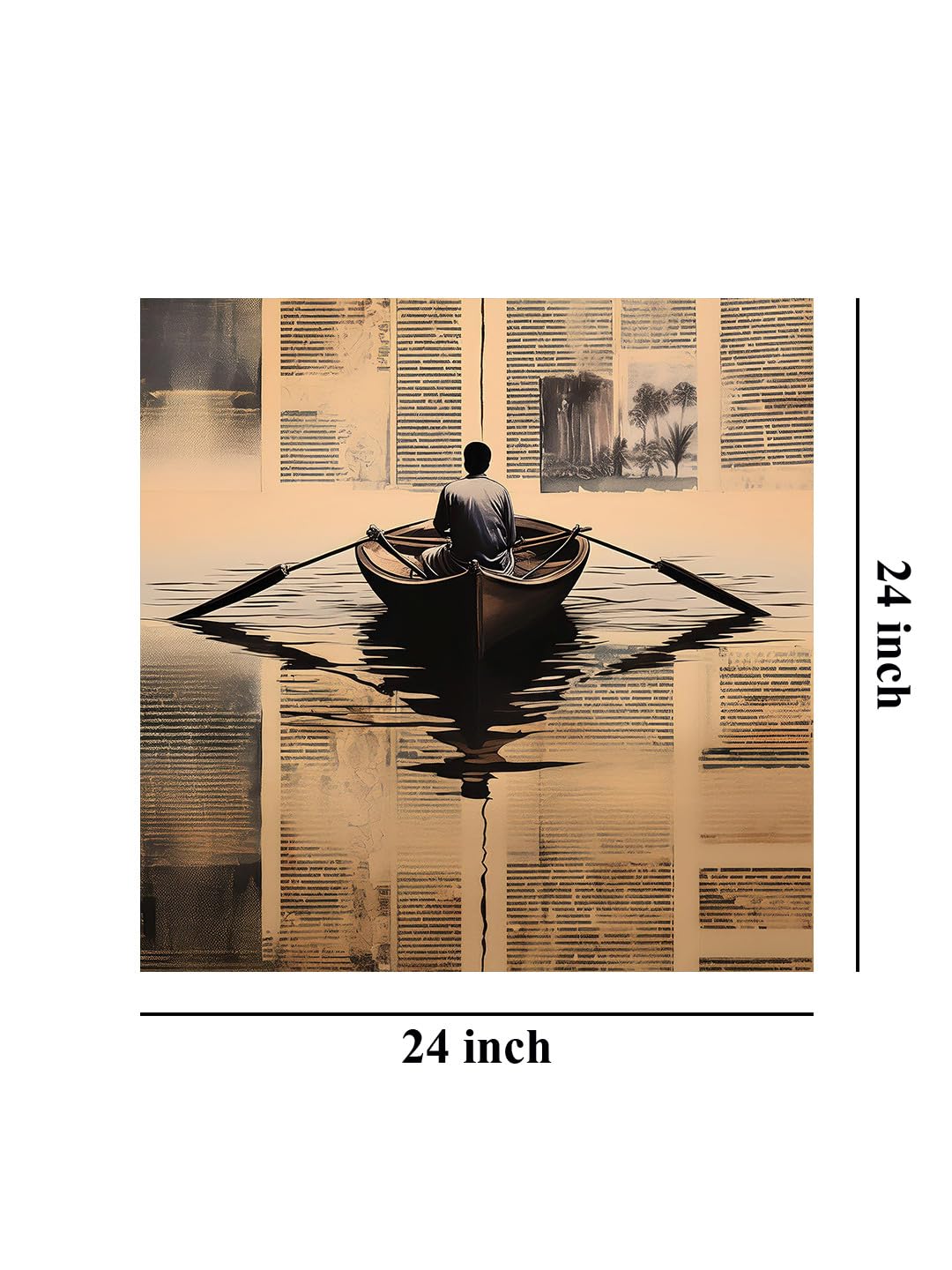 999Store Solitary Voyage: A Thoughtful Rowing Boat Canvas Painting Reflecting Artistic Introspection, Perfect For Symbolic Journ