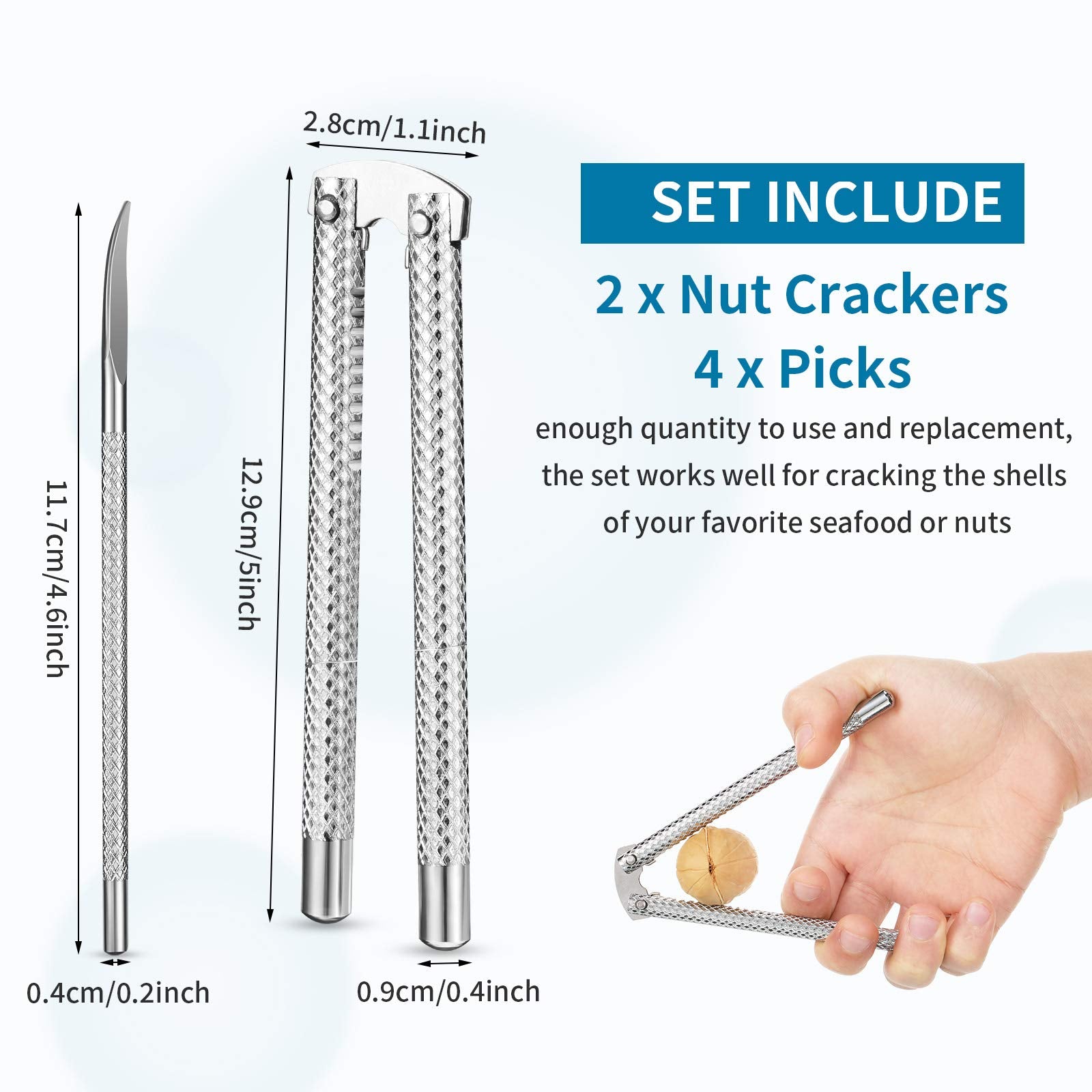Nut Crackers And Picks, Stainless Steel Nutcracker Silver Metal Shell Cracker For Seafood Nuts (6)