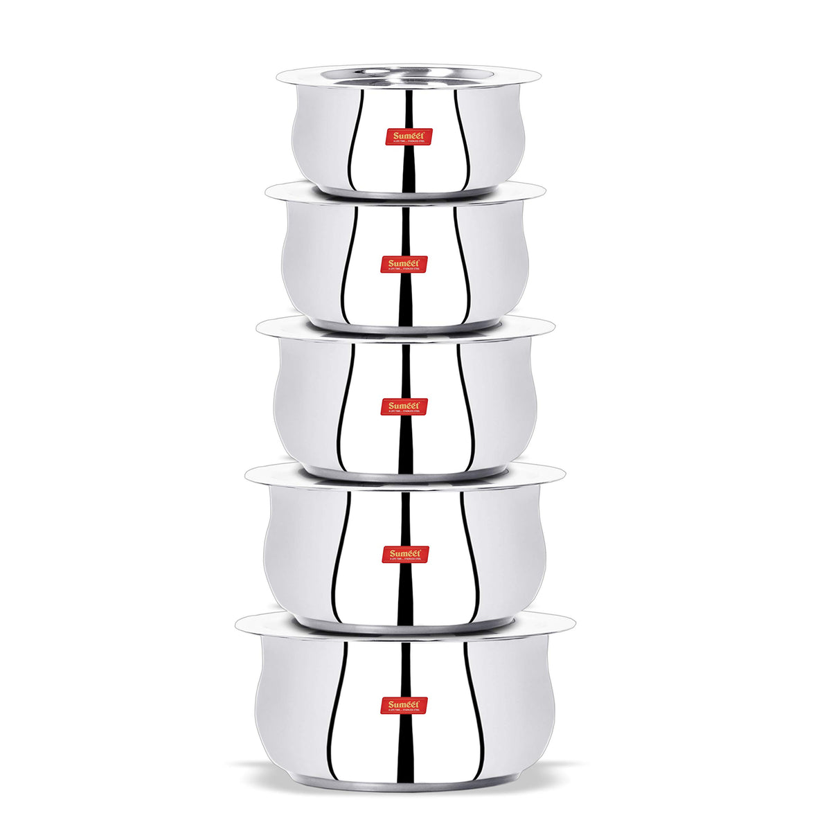 Sumeet 5 Pcs Stainless Steel Induction & Gas Stove Friendly Belly Shape Container Set/Tope/Cookware Set With Lids Size No.10 & N