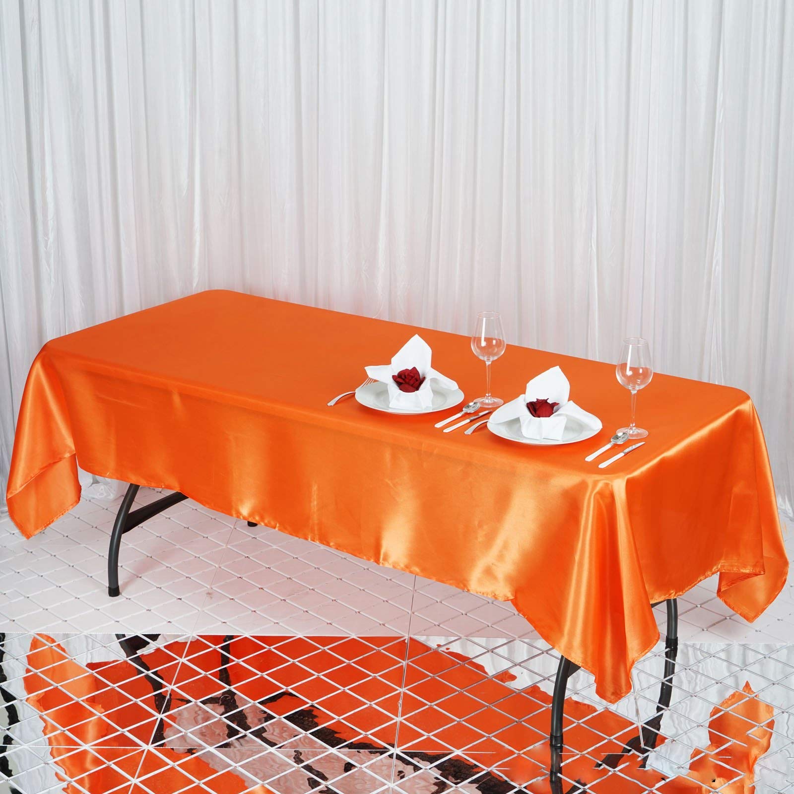Balsacircle 60X102 Inch Orange Satin Rectangle Tablecloth Table Cover Linens For Wedding Table Cloth Party Reception Events Kitc